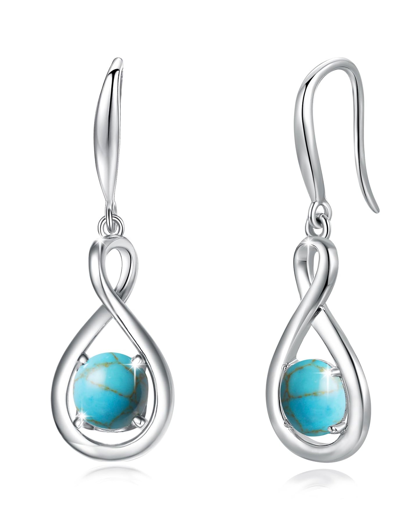 FANCIME Turquoise Dangle Drop Earrings 925 Sterling Silver Dainty Infinity December Birthstone Earring Fine Jewelry Birthday Mothers Day Gifts for Women Her