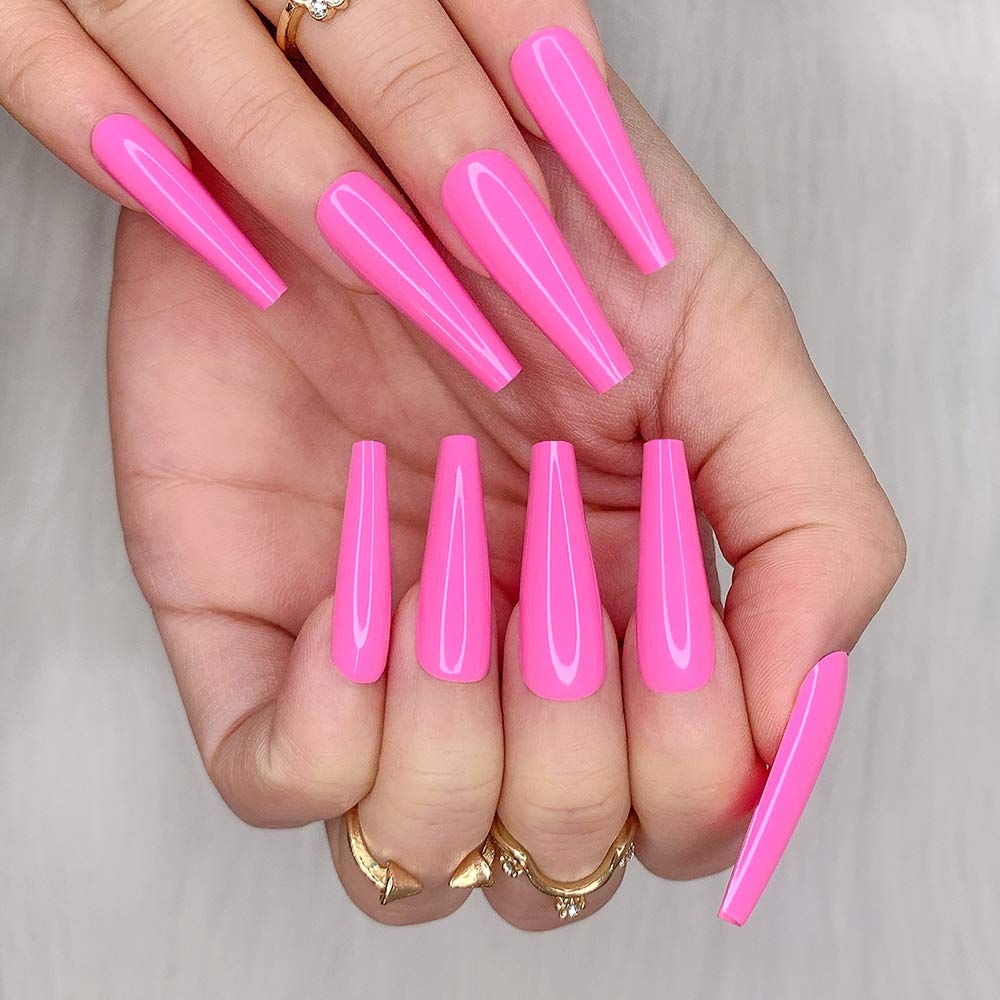 Artquee 2 Pack Set 1 Red Long Coffin Press on Nails Kit & 1 Pink Long Coffin Press on Nails Kit