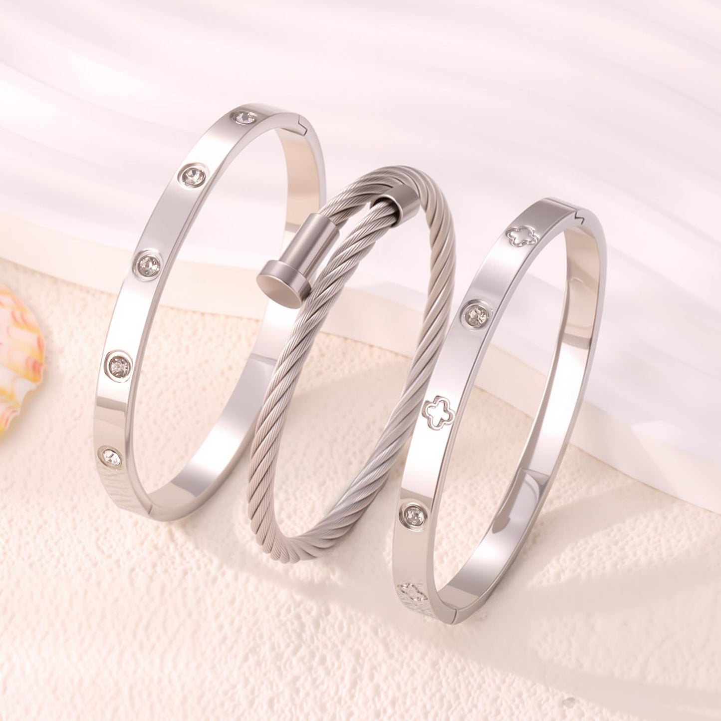Camhanno Gold Bracelets for Women - Crystal Stackable Bangles with Friendship & Love Theme - Stainless Steel Jewelry, Ideal Birthday Gift (Style 9)