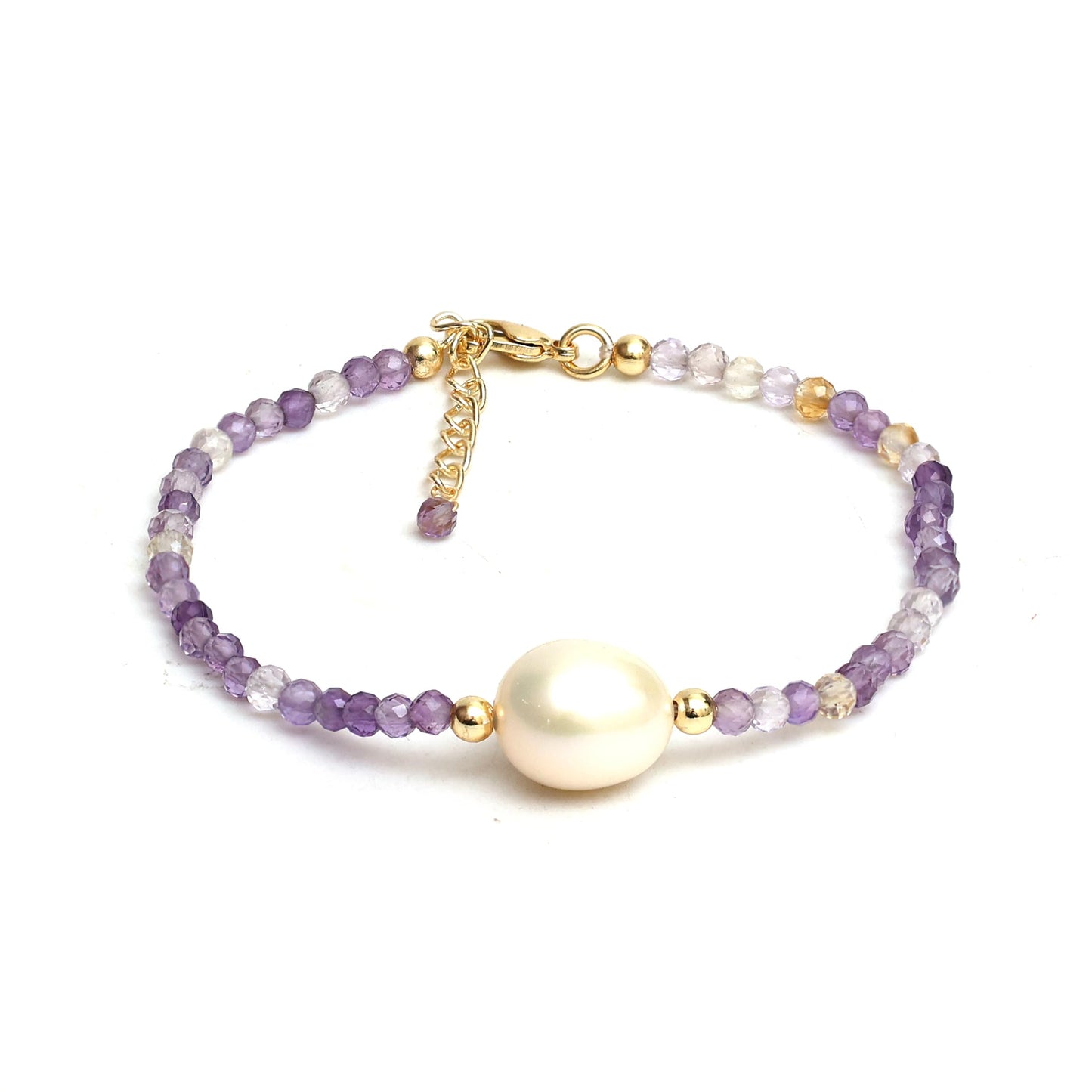 Gempires Ametrine Bracelet for Women Handmade Natural Ametrine Crystal Beads 14k Gold-Plated Stackable Boho Jewelry Healing Energy Gemstone Hypoallergenic Birthstone Gift