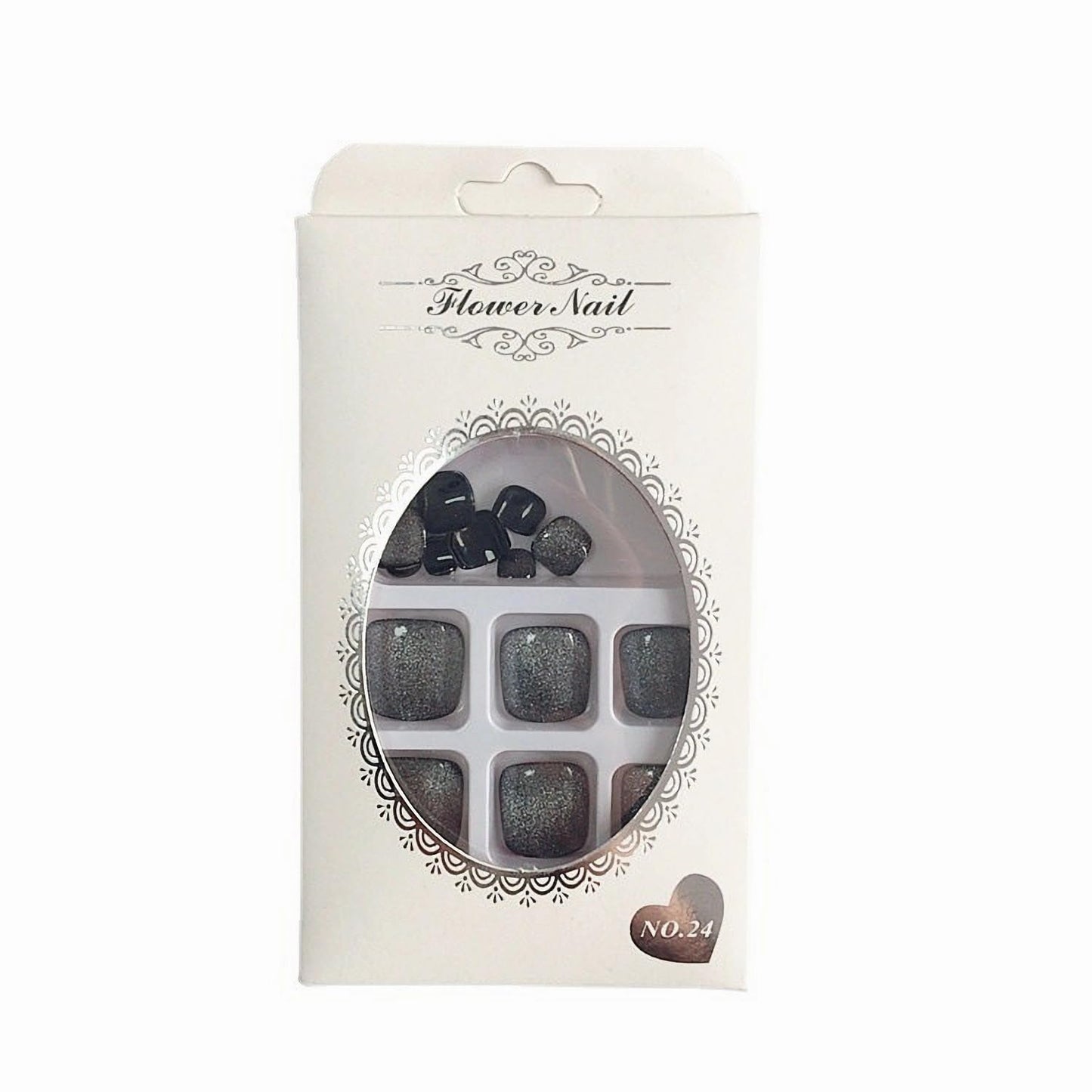 MISUD Press on Nails - Toe Glue on Nails with Black Cat Eye, Acrylic Toenails Bling Design 24 pcs