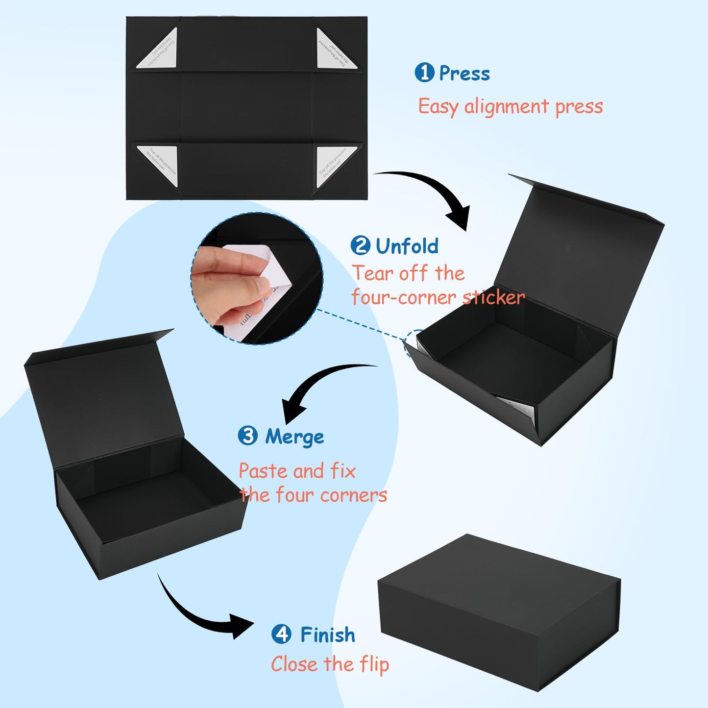 SPEPLA 4 Pack 9.5x6x3 Magnetic Gift Boxes with Ribbon, Black Magnetic Closure Gift Box with Lids for Wedding Christmas Birthday Groomsmen Bridesmaid Proposal