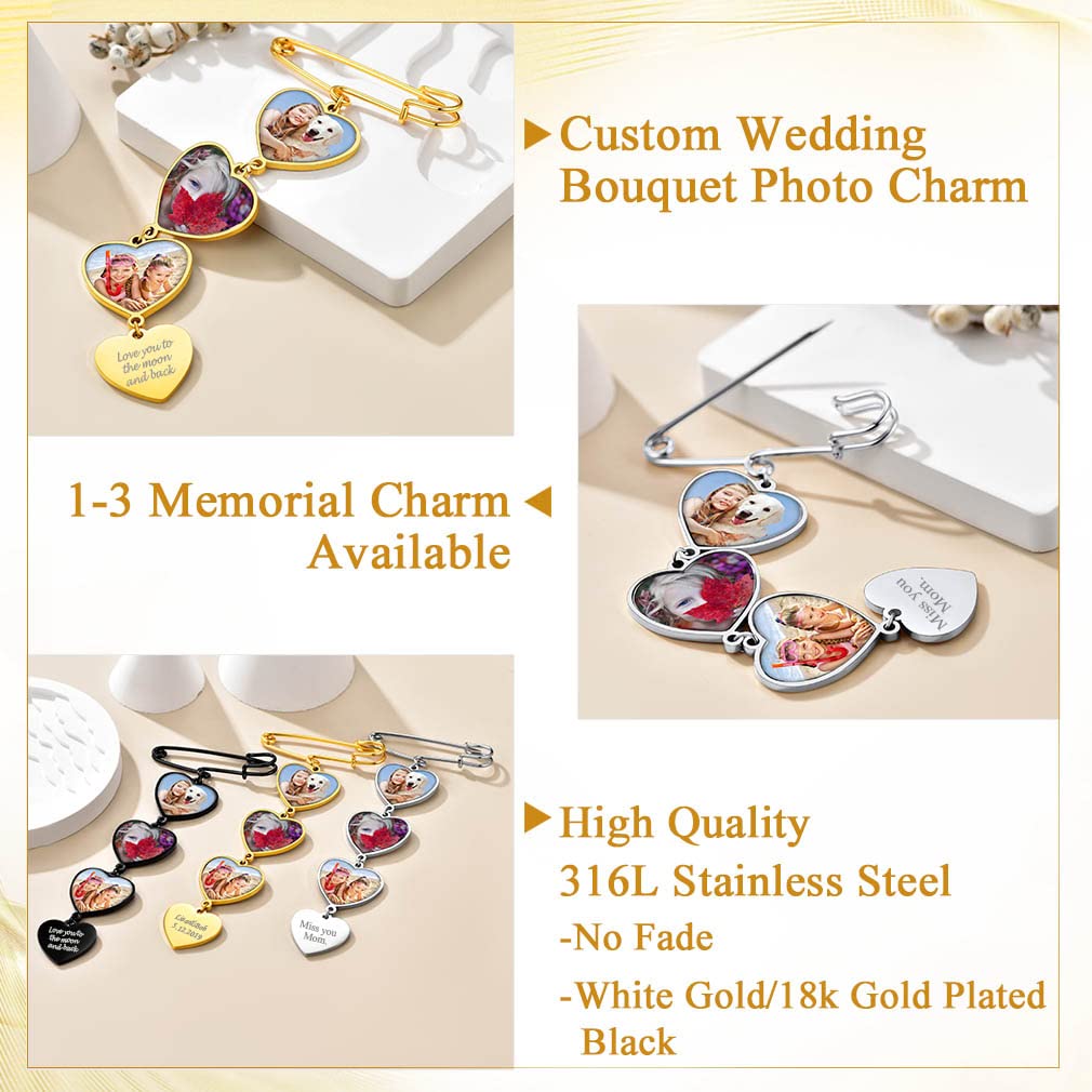 Custom4U Memorial Pin for Wedding Groom Custom Photo Bouquet Charm