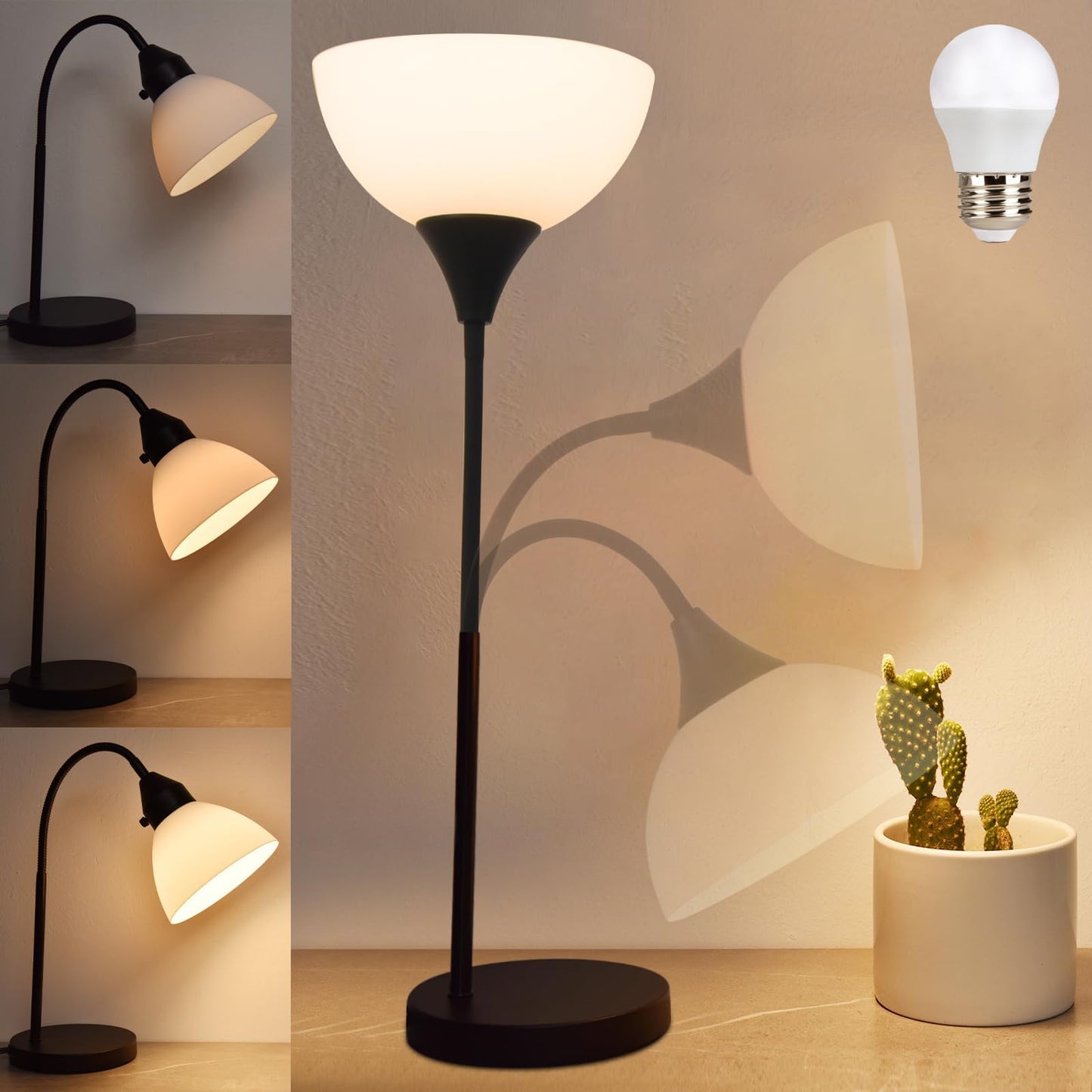 RISLG LED Desk Lamp for Home Office, 3 Levels Dimmable Reading Light, Flexible Table Lamp for Bedside Office, Rotary Switch Control, Desk Lamp for College Dorm Study Lamp, Bulb Included, Black