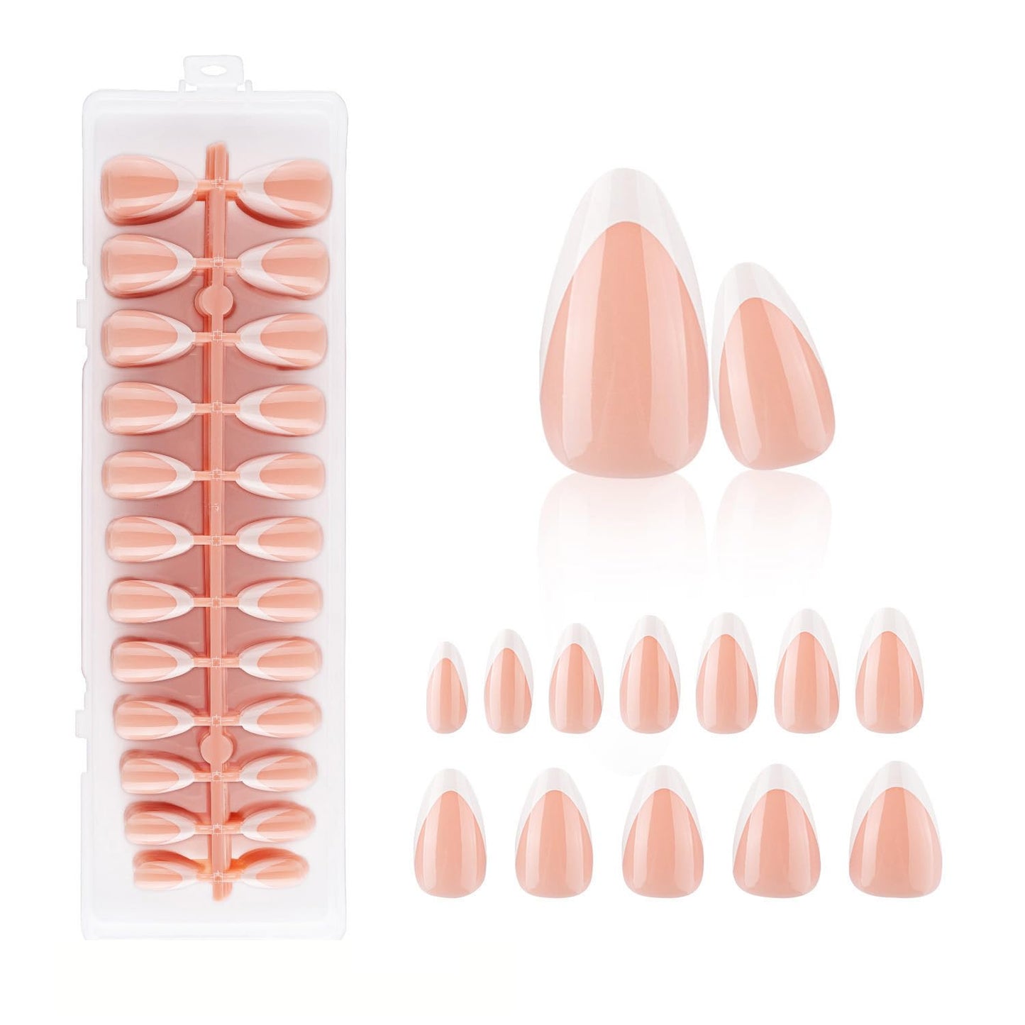 Pre-Design Nude Base White Gel French Nail Tips, French Tip Press On Nails Short Almond Shape, Basic Fake Nails With Glue Tabs 240 Pcs/Set