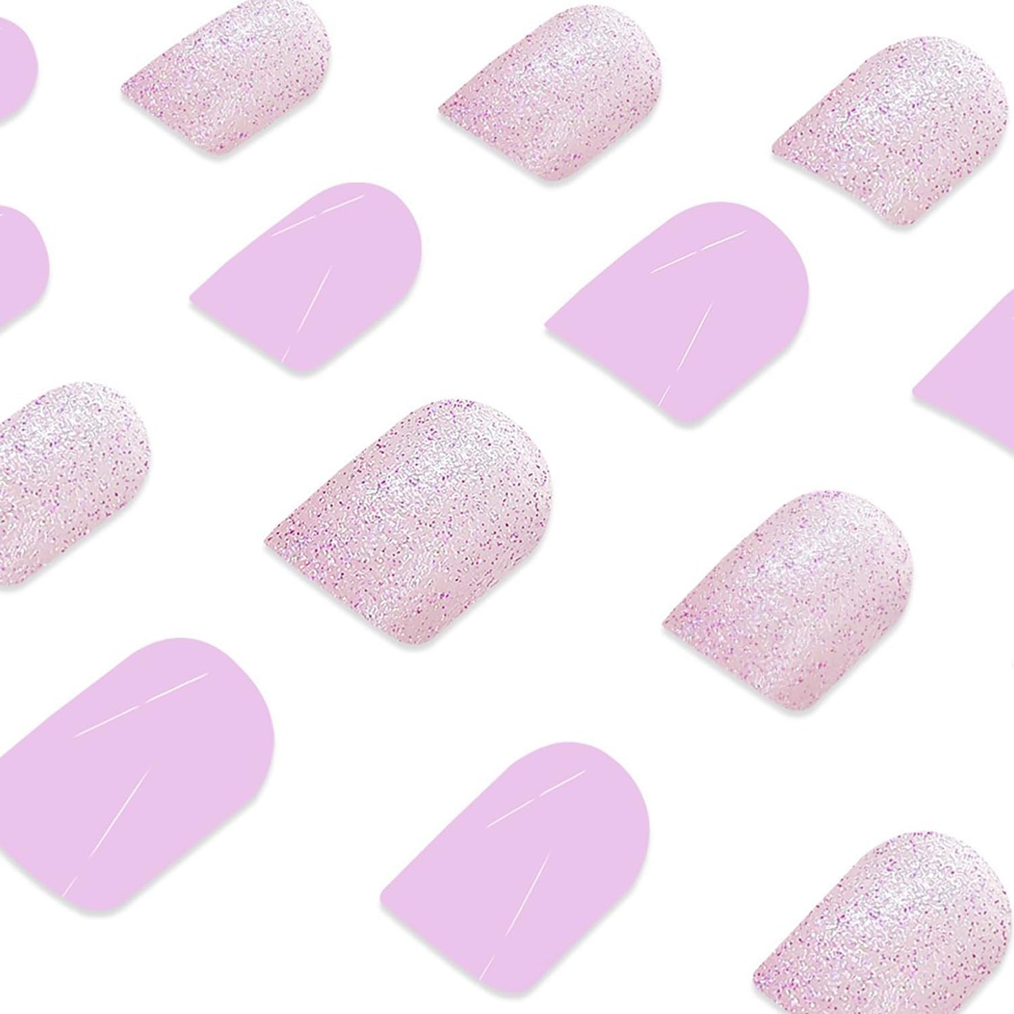 Purple Press on Nails Short Square MABKJLF Fake Nails False Nails with Designs Glitter Solid Colour Full Cover Glossy Glue on Nails Natural Nails Acrylic Nails for Women Girls 24 Pcs