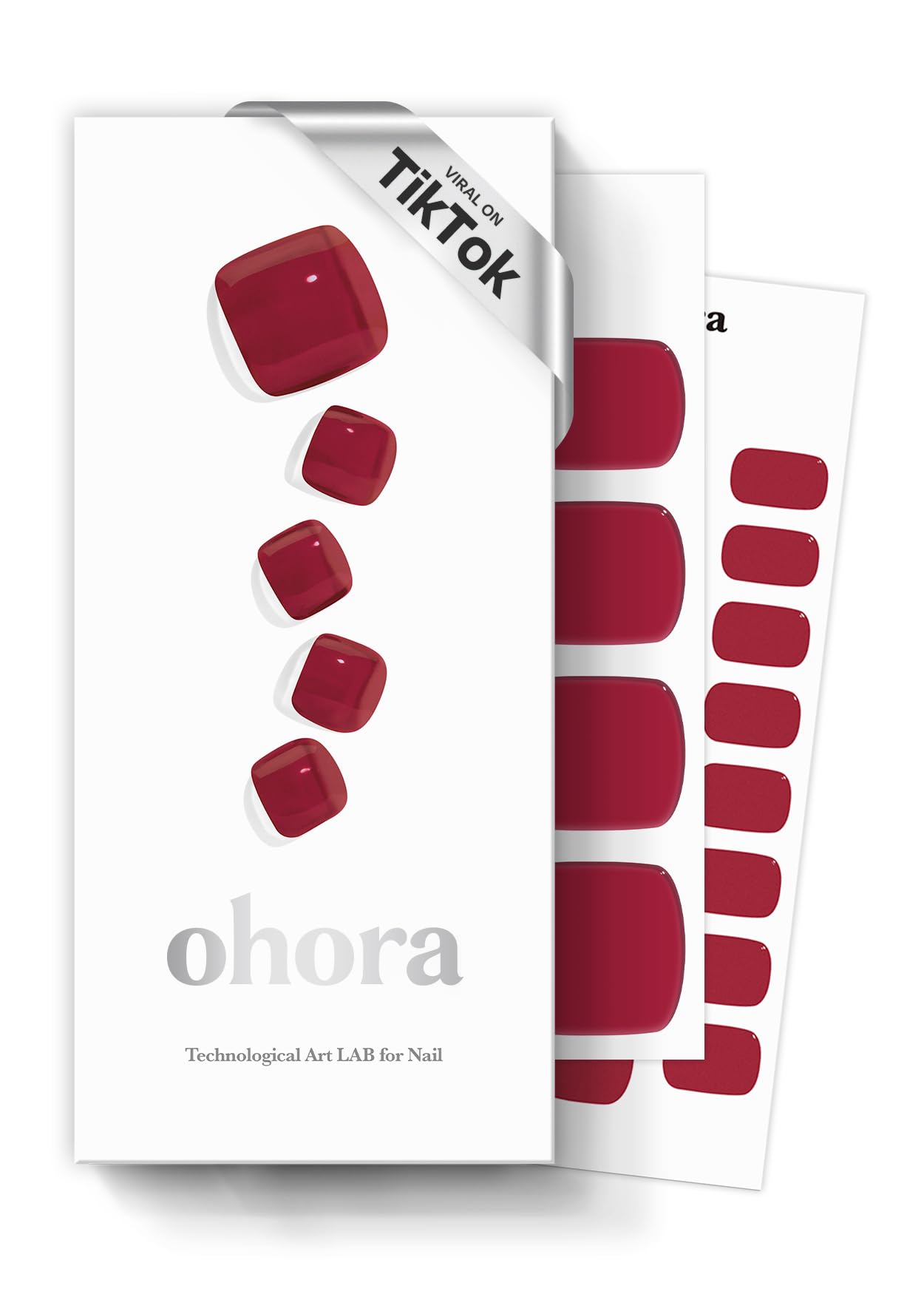 ohora Semi Cured Gel Pedi Strips (P Tint Burgundy) - Red, Solid, Works with Any UV/LED Lamps, Salon-Quality, Long Lasting, Easy to Apply & Remove - Includes 2 Prep Pads, Nail File & Wooden Stick