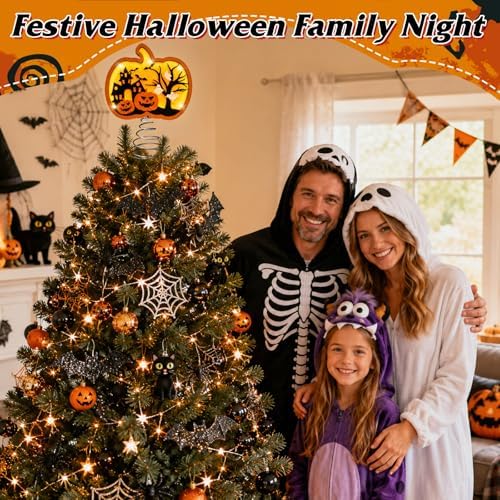 Halloween Pumpkin Tree Topper 9" 3D Pumpkin Ghost Light Shadow Box