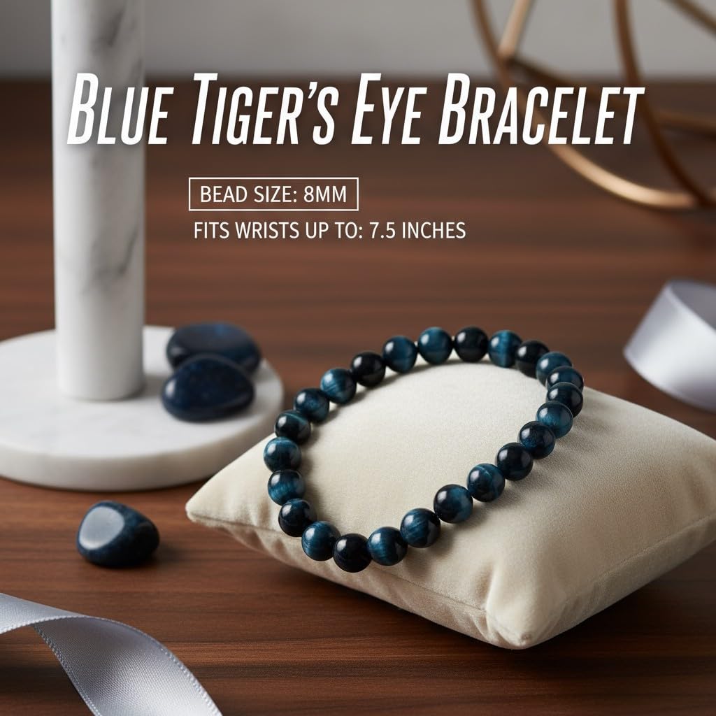 The Vida Handmade AAA+ Quality Crystal Stretch Elastic Bracelet - Nature Gemstone - Jewelry Gift - Holiday Gift - For Women & Men (Blue Tiger Eye)