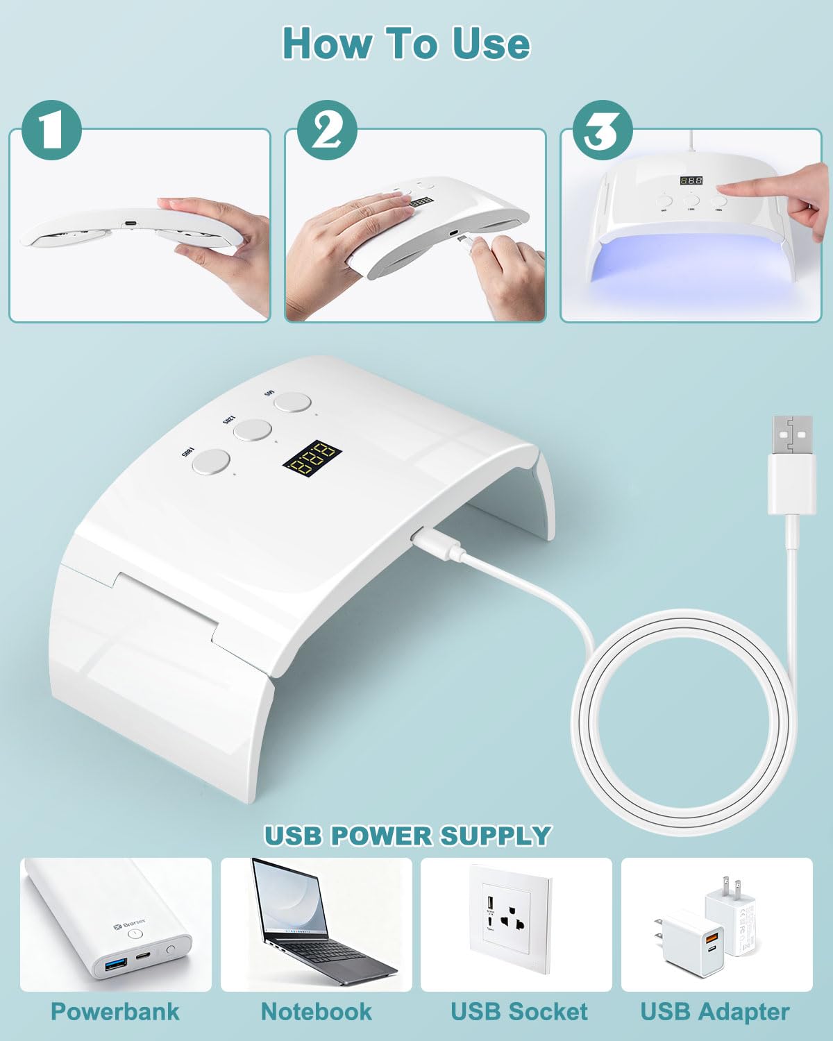 Lotifie UV Led Nail Lamp Spacious Foldable Curing Light Dryer for Gel Nails Polish(White lamp pro)