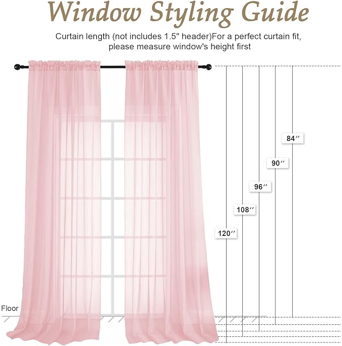 OVZME Blush Pink Bedroom Curtains 96 Length for Farmhouse, 59 Inch Extra Wide Light Filtering Voile Drapes Light Airy Window Decor for Patio Door Living Room Bedroom Dining, 59Wx96L Inches