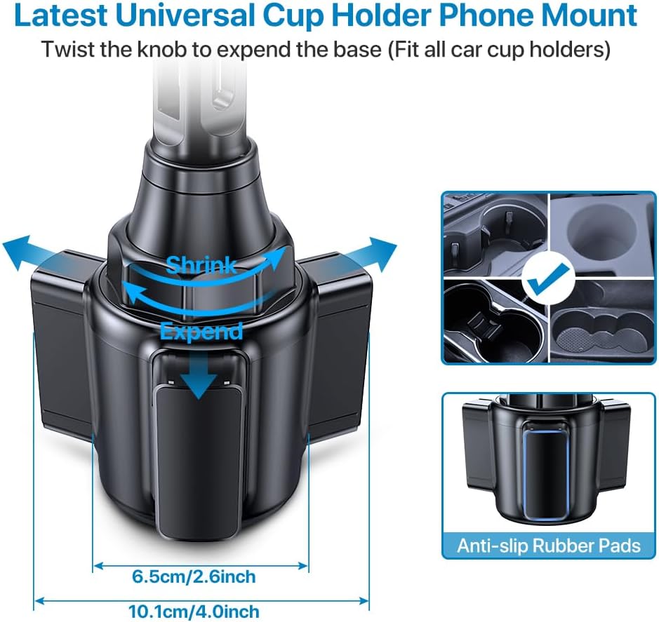 Miracase [2025 Latest Upgraded] Universal Cup Phone Holder for Car, [Rotatable & Adjustable] Long Neck Car Cup Holder Phone Mount Compatible with iPhone, Samsung, Google & More Smartphones