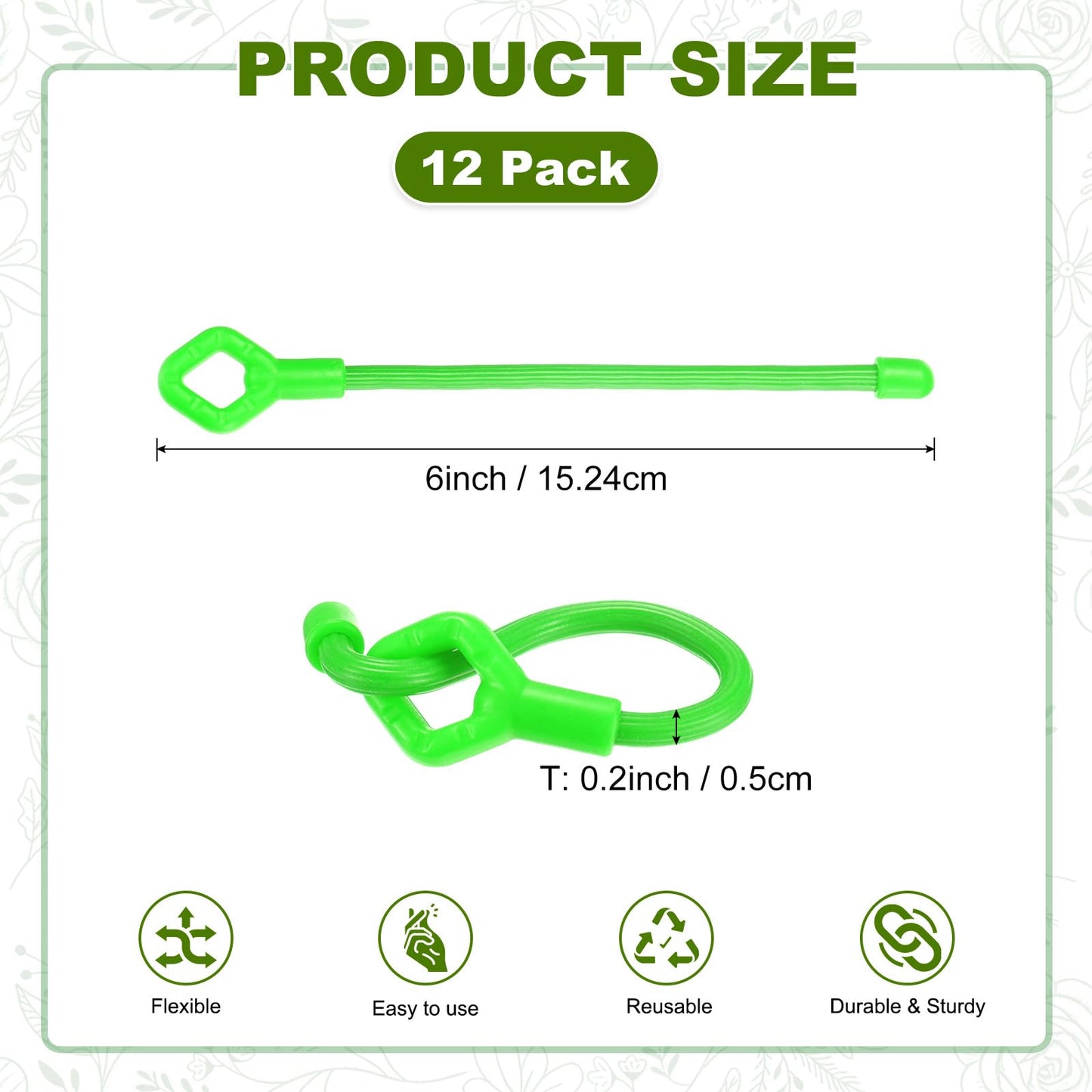 M METERXITY 12-Pack Adjustable Plant Ties, 6inch/15.24cm Silicone Flexible Multi-Function Sturdy Garden Twist Tie for Plant Support/Tree/Shrub/Vine, Reusable Support Twine [Green]