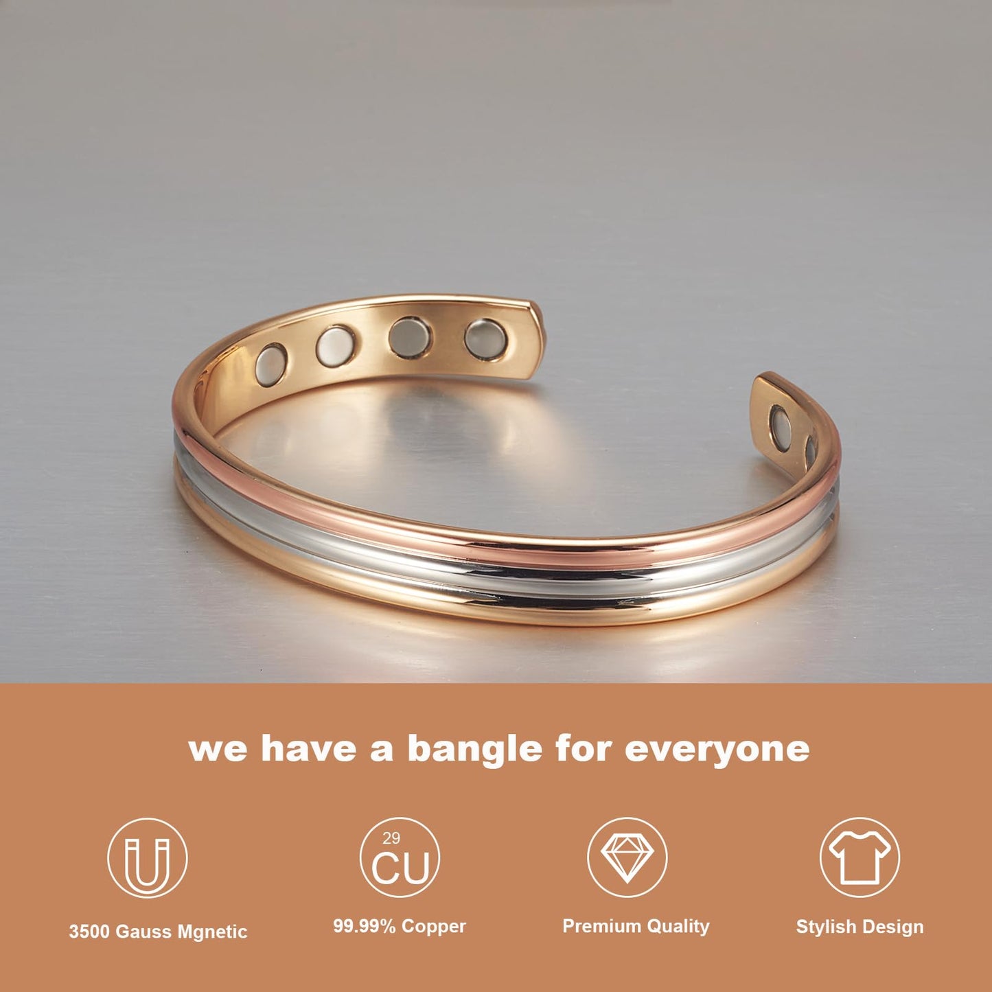 EnerMagiX Copper Bracelets for Women, 99% Pure Copper Tricolour Gold Adjustable Bracelet, Copper Jewelry (0945SRG)