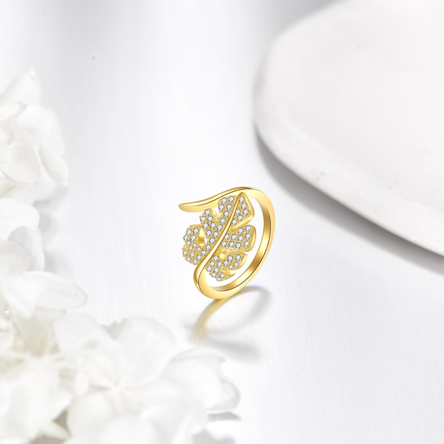 POPLYKE Tropical Monstera Leaf Ring Sterling Silver Boho Adjustable Open Ring Spoon Ring Vintage Thumb Rings for Women