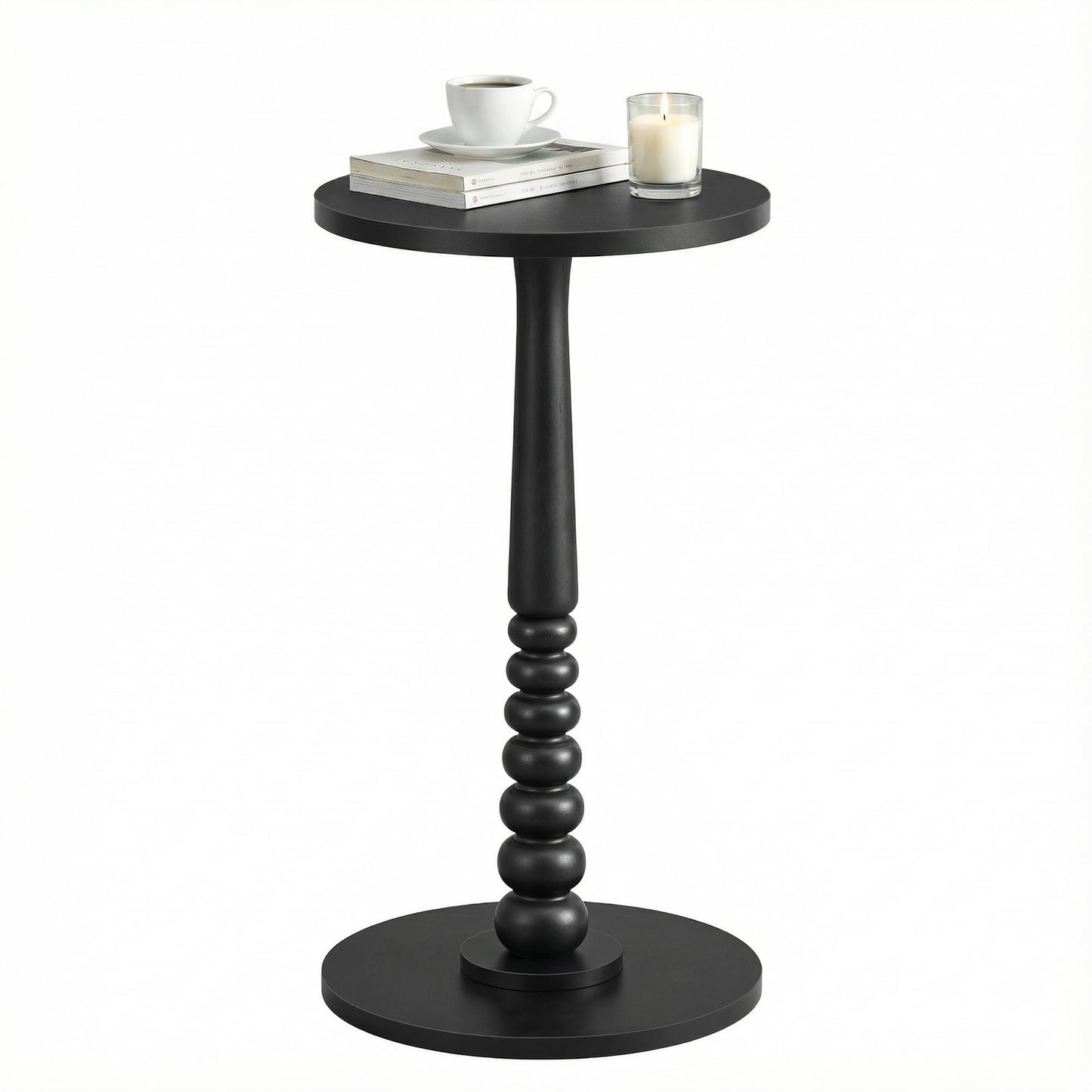 VASAGLE MARIEL Collection - Round Side Table, Small Drink End Table for Small Spaces, Accent Nightstand, Solid Wood Leg, Mid-Century Modern, for Living Room Bedroom, Ink Black ULET293BC01S