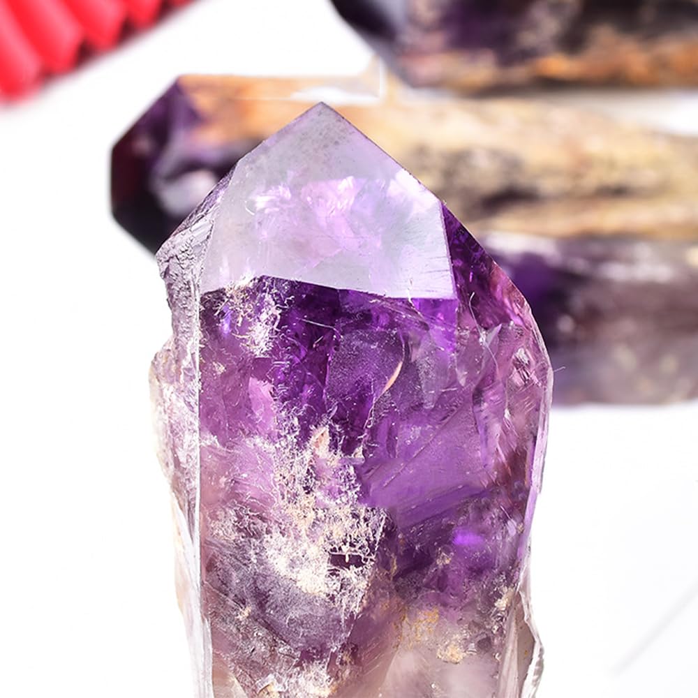 6pcs Set Natural Raw Amethyst Point Wand, Single Terminated Crystal Cluster Scepter, Healing Crystal Point, Positive Energy Gemstone, Reiki Meditation Spiritual Ornament,Home Decor & Crystal Gift