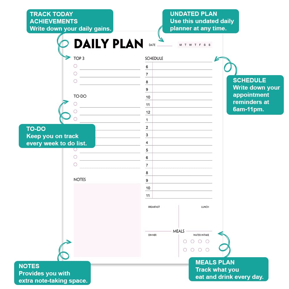 (Pack of 3) Nokingo Daily To Do Lists - A5 Calendar, Organizer with Priority, To Do Lists, Appointments, Meals and Water Intake Tracker, 50 Undated Tear-Off Sheets Daily Planner Pad, 5.8"x8.25"