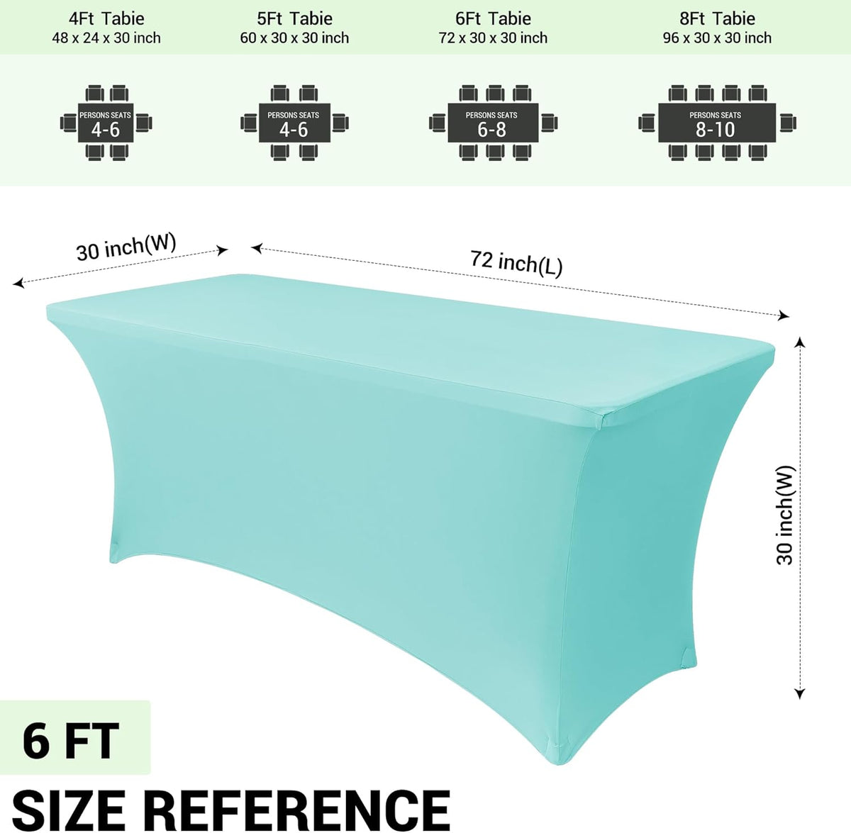 Obstal 6ft Stretch Spandex Table Cover for Standard Folding Tables - Universal Rectangular Fitted Tablecloth Protector for Wedding, Banquet and Party, 72L x 30W x 30H Inches, Blue, 2pc
