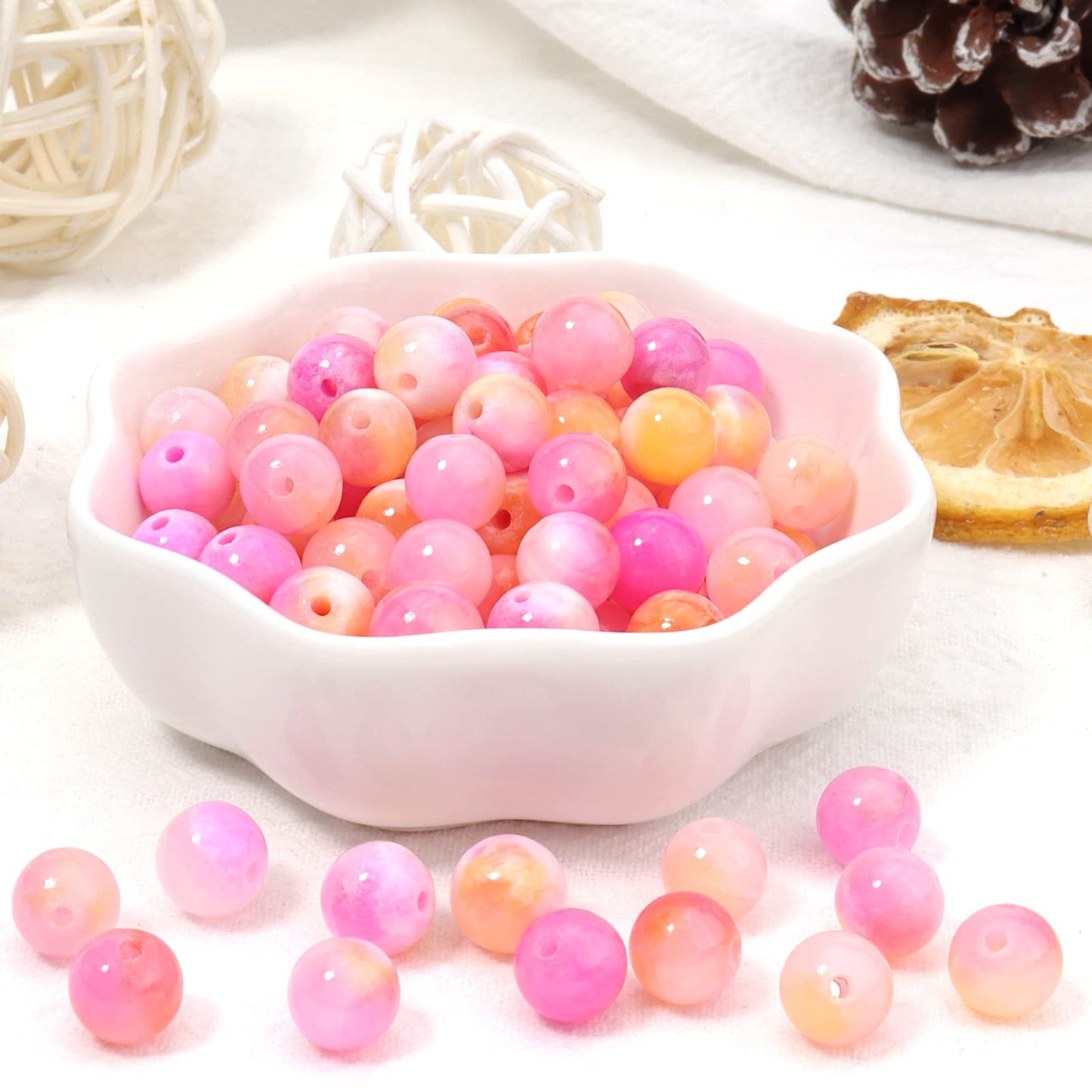 45pcs 8mm Natural Stone Beads Pink Yellow Persian Jade Beads Energy Crystal Healing Power Gemstone for Jewelry Making, DIY Bracelet Necklace