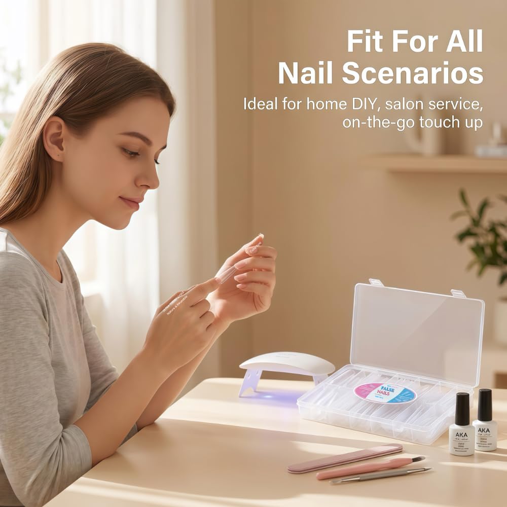 AKA Unicorn Long Square Nail Tips,240Pcs Clear Full Cover Soft Gel Nail Tips,12 Sizes Pre-Shaped Straight Square Nails,3XL Clear Press On Nail Extensions for Beginners & Professionals Salon Home DIY