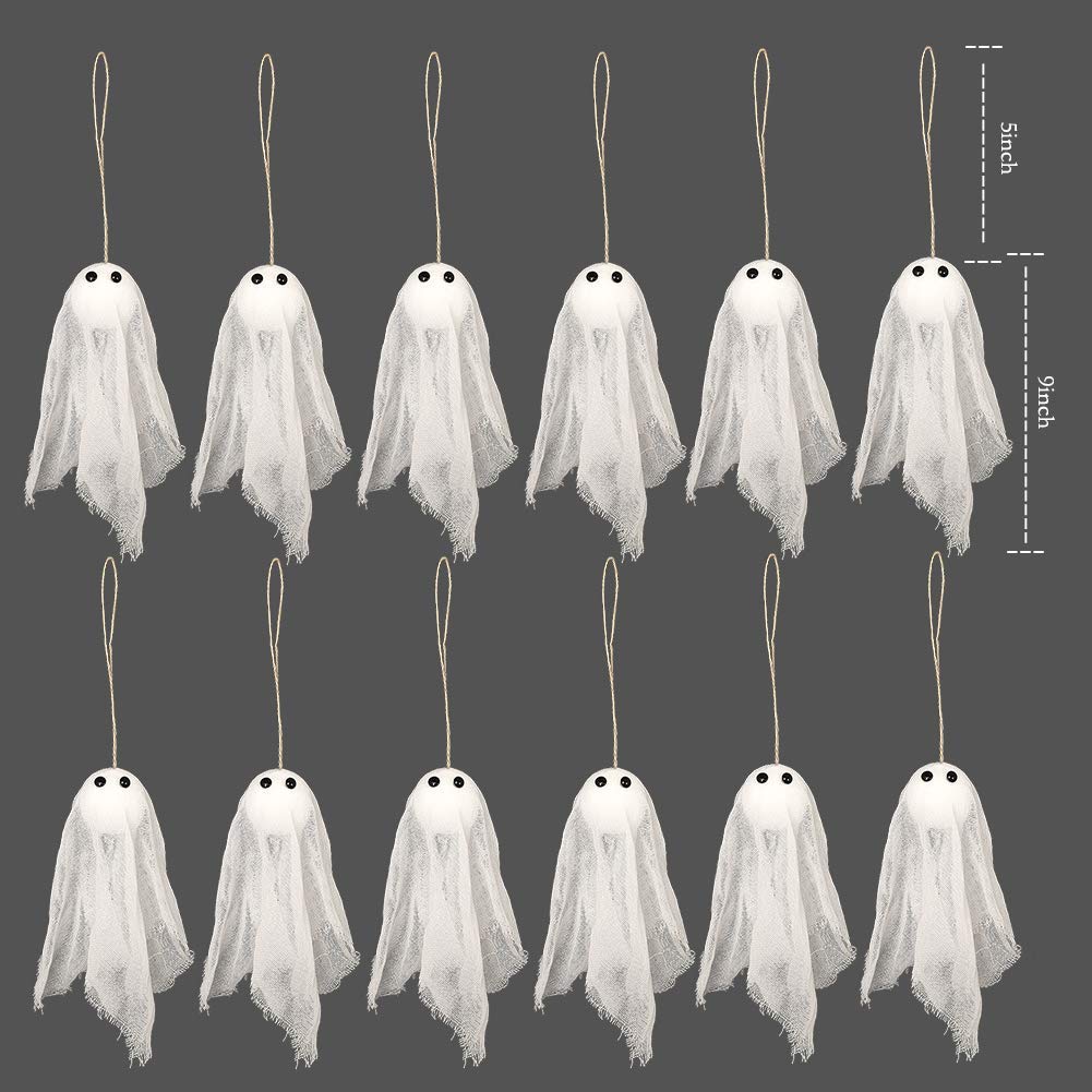 Decor365 Spooky Christmas Tree Hanging Ghost Decor Small Cute White Ghosts Creepmas Decorations Ofiice Classroom Living Room Mini Ghost Garland Outdoor Spookmas Party Decorations (Pack of 12)