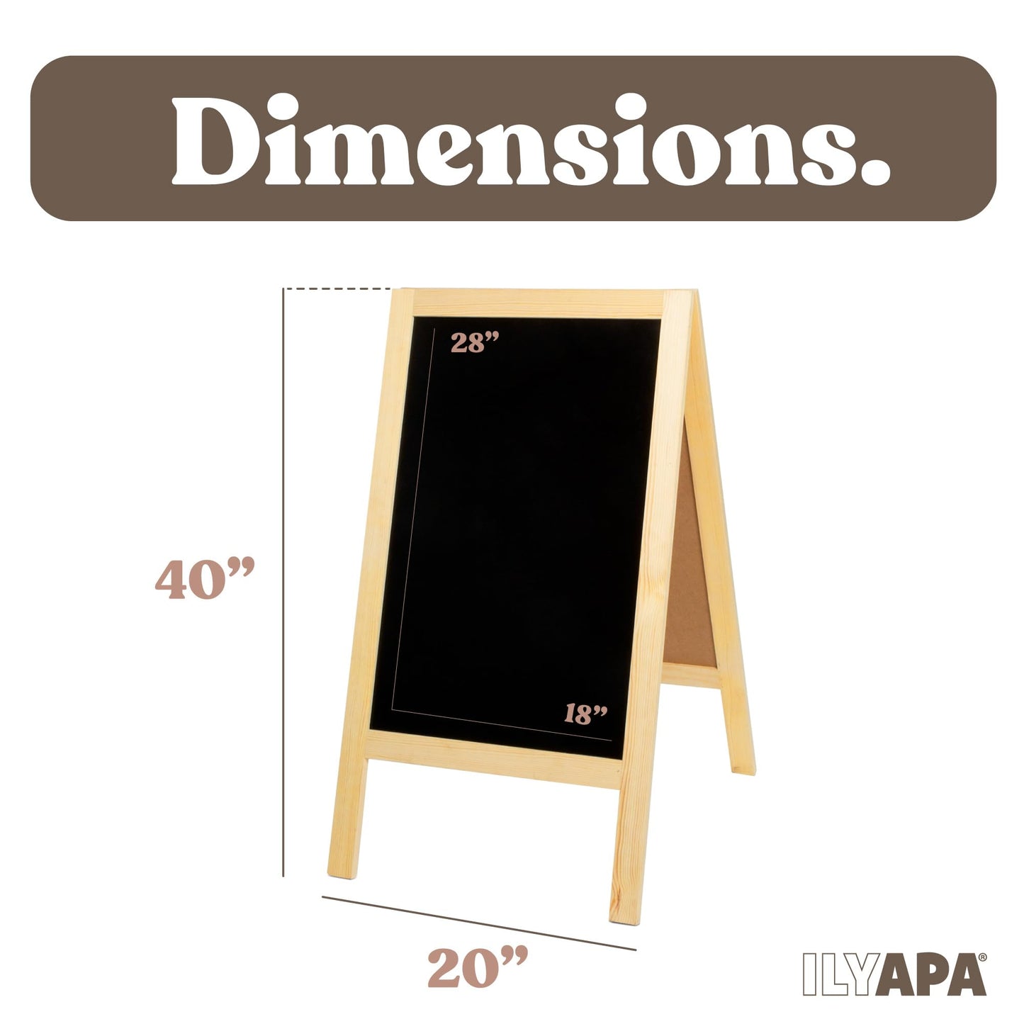 Ilyapa Wooden A-Frame Sign with Eraser & Chalk - 40 x 20 Inches Magnetic Sidewalk Chalkboard – DIY Menu Display for Restaurant, Business Or Wedding