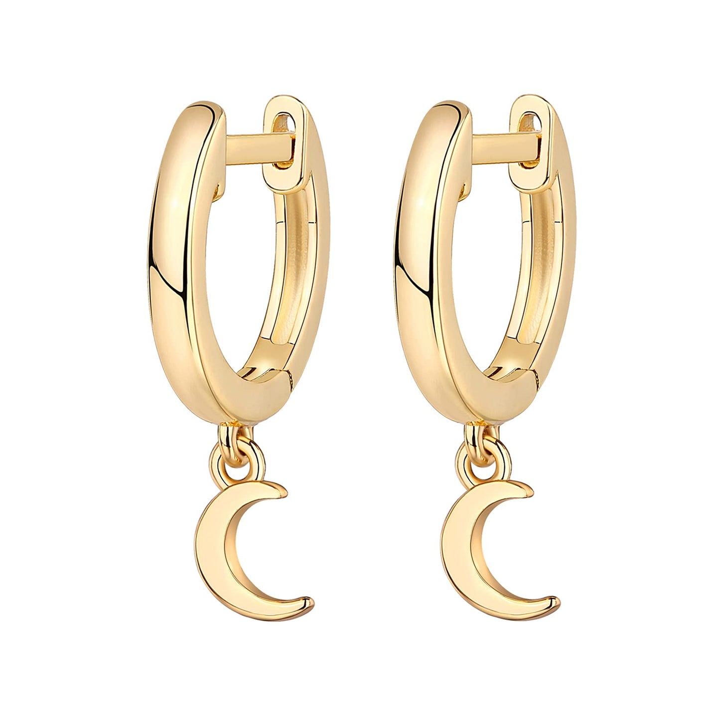 PAVOI 14K Yellow Gold Plated 925 Sterling Silver Post Celestial Dangle Huggie Hoop Earrings For Women - Trendy Moon Hoop Earrings - Small Hinged Huggies