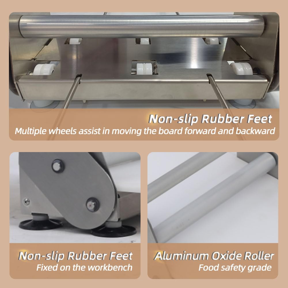 304 Stainless Steel Dough sheeter,Pastry Board and Fondant Roller, Manual, 12" Wide, 1-20mm Adjustable Thickness, Manual Operation,Board length 23.62 inch dough sheetre machine