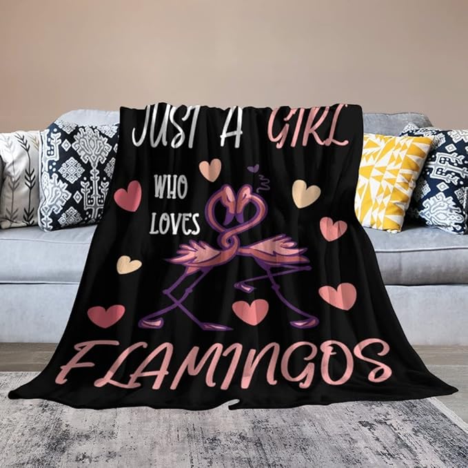 Flamingo Throw Blanket Gifts - 60 x 80 Inches Funny Throws for Women - Black Soft Fuzzy Plush Blankets for Living Room