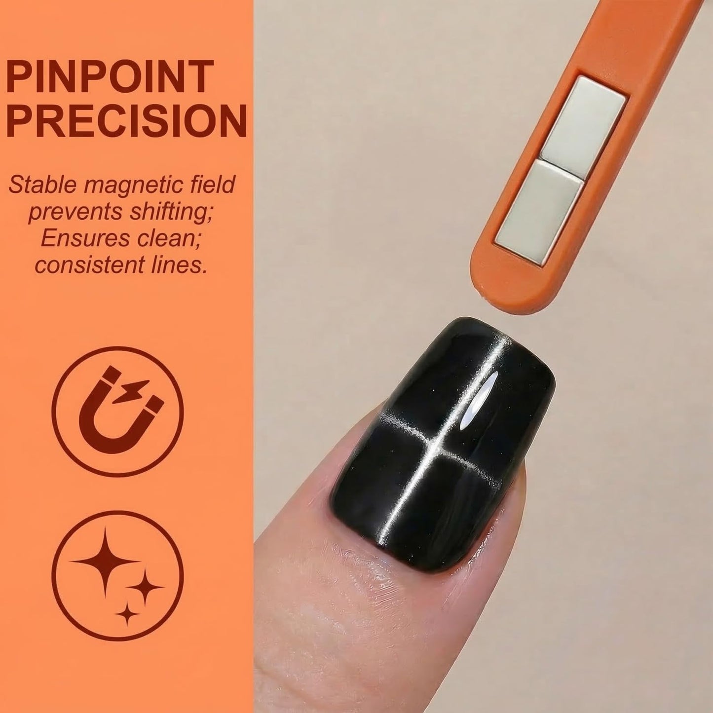Plman 8 In 1 Cat Eye Magnet Tool with Magnetic Bead for Cat Eye Gel Nail Polish - Neodymium Nail Art Tools for Beginners DIY at Home and Professional Salon (8 in 1 Set - Orange)