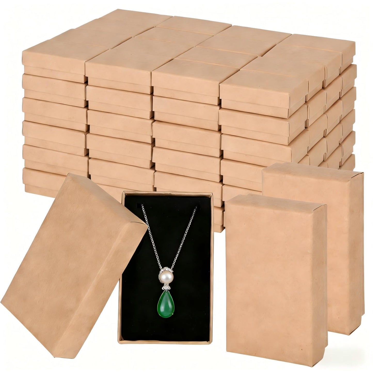 FUPMILPHRANX 96 Pack Jewelry Gift Boxes with Lids, Small Kraft Jewelry Packaging Boxes with Foam Inserts for Necklaces Earrings Bracelets, Cardboard Jewelry Storage Boxes Bulk for Small Business