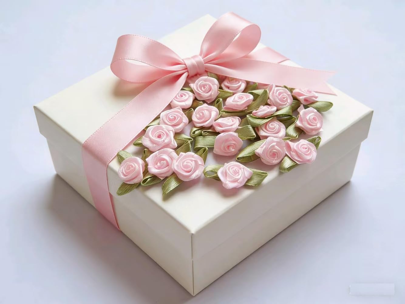 YYCRAFT Pack of 100 pcs Pink Satin Ribbon Rose w/Leaf Wedding Bride Appliques/Craft