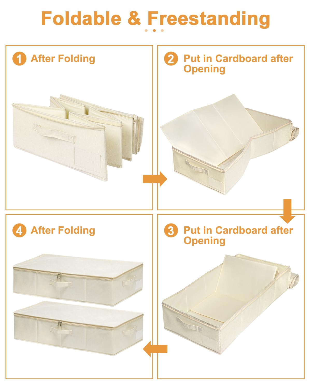 punemi Underbed wedding dress storage box, 2 Pack Clothing Storage Bags W/Upgraded Handles, Large Capacity Underbed Shoe Container Organizer for Blanket, Pillows, Comforters & Quilts, Beige