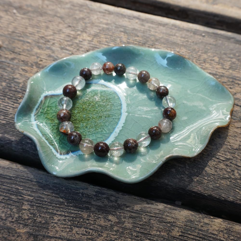 TaHLga Natural Green Ghost Phantom Quartz Bracelet, 8MM Round Beads, 7.5 Inches, Unisex Spiritual Jewelry