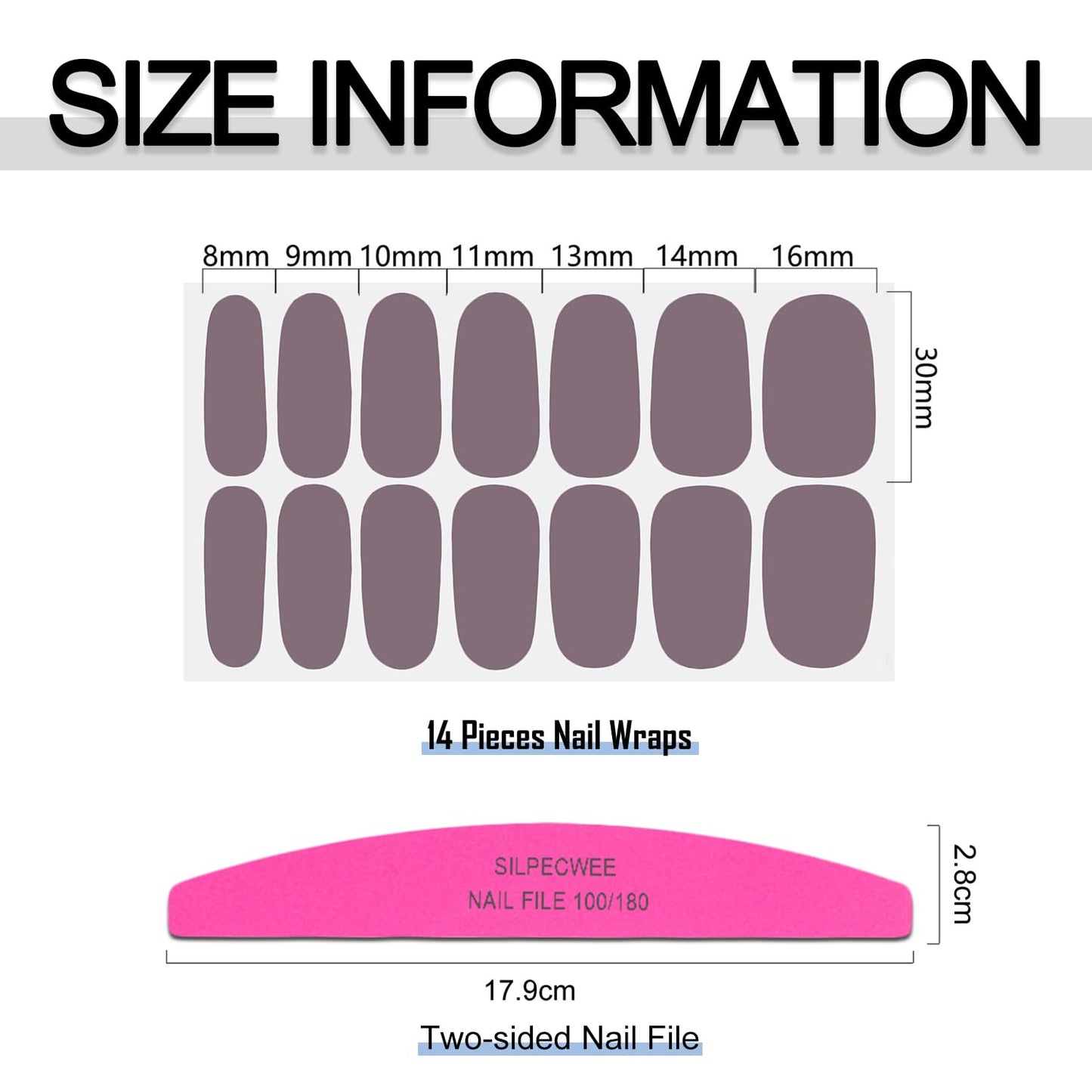 SILPECWEE 20 Sheets Solid Color Nail Wraps for Women Adhesive Nail Polish Stickers Stick on Nail Polish Strips for Women Gel Nail Strips Fingernail Manicure Design with Nail File