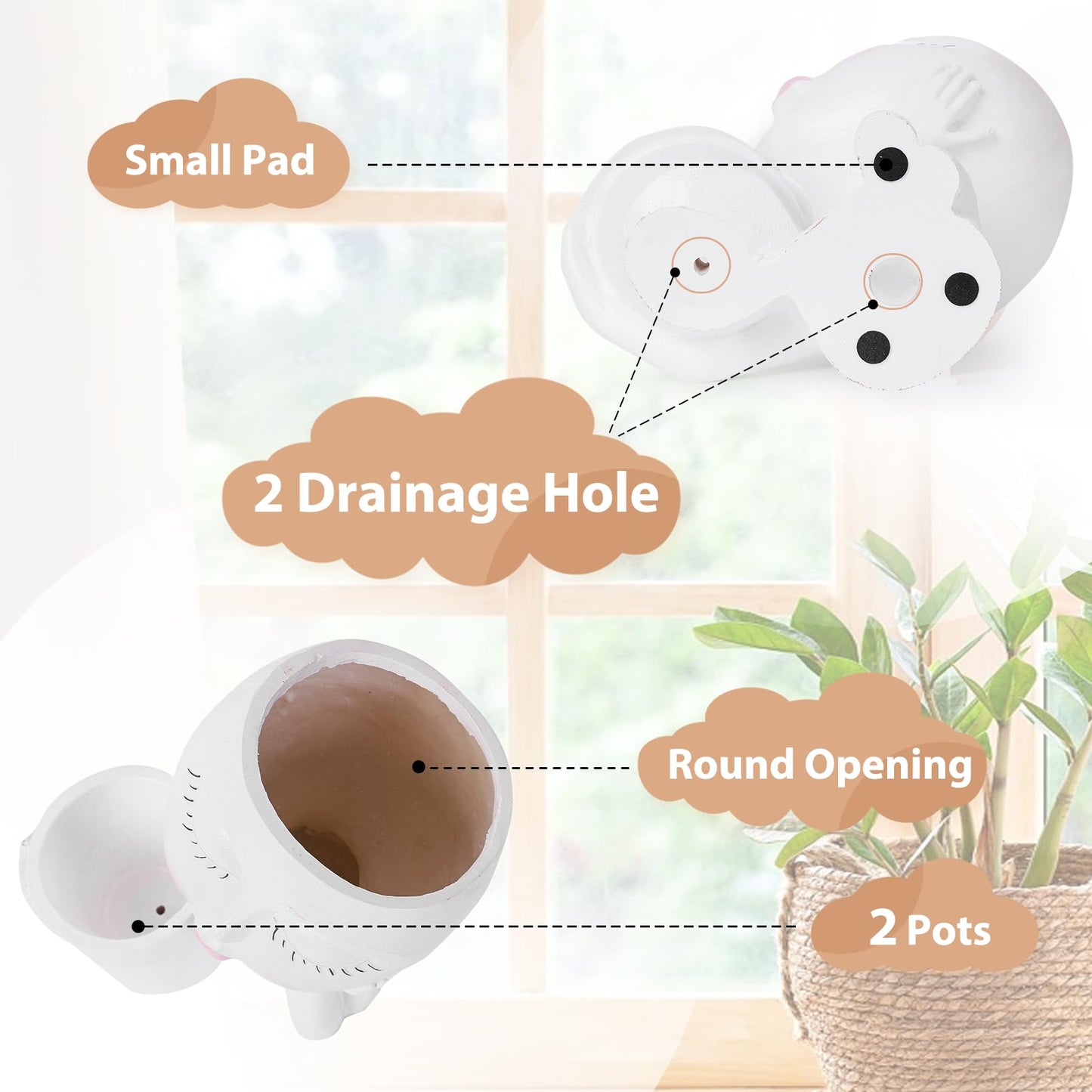vomiceak Face Planter Pots Head, Planters for Indoor Plants - Double Cute Plant Pots for Flower & Succulent with Drainage Holes - Gift Ideas for Women (White Lady)