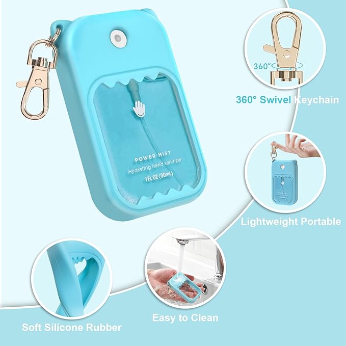 Hand Sanitizer Spray Case for Touchland Silicone Touchland Case Keychain Cute Hand Sanitizer Spray Holder Compatible with Touchland Power Mist Gentle Mist Glow Mist, Blue