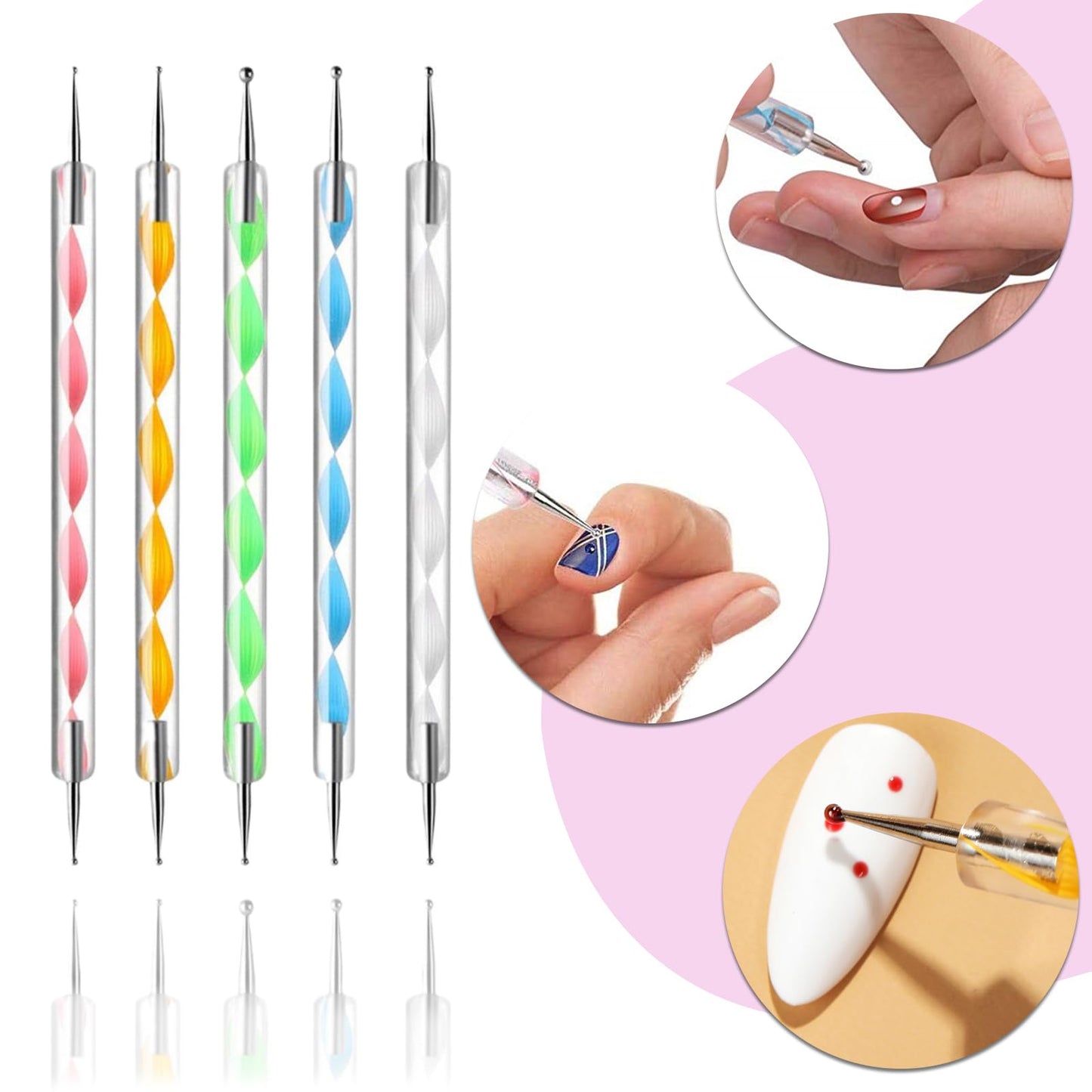 121 Pcs Nail Art Brushes Set, 15 Nail Brushes for Nails Art, 5 Double-Ended Color Mixing Tools, 100 White Small Sponges, 1 Small Gripper and 1 Nails Art Palette for nail Art DIY