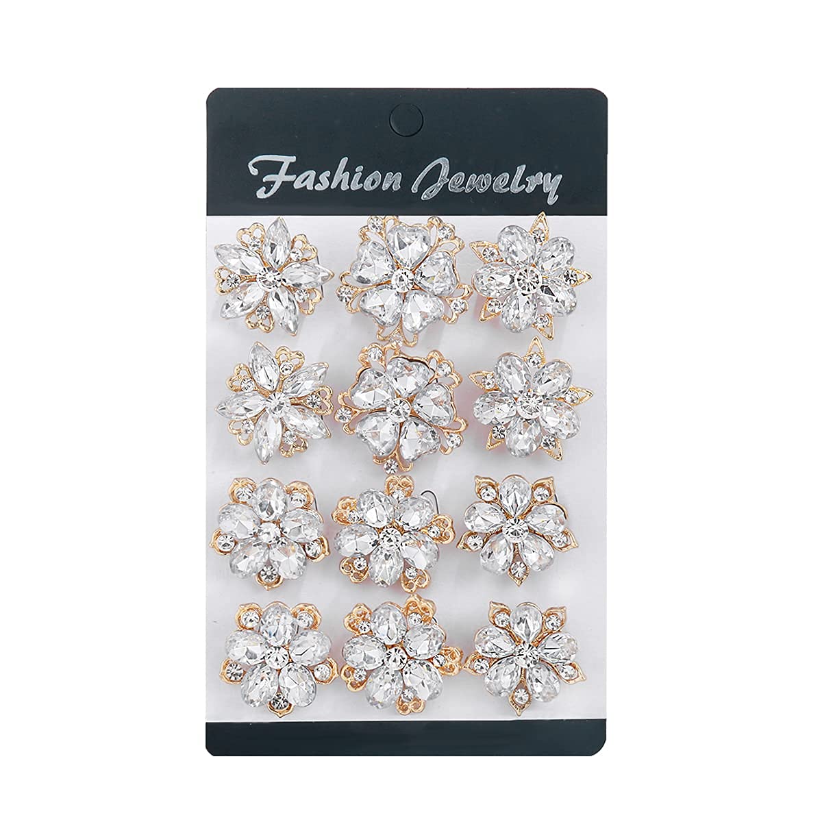 MEEDOZ Women's Lot 12pcs Crystal Rhinestone Marquise Teardrop Flower Brooch Pin Set For DIY Bridal Wedding Bouquet Kit (Gold Plated)