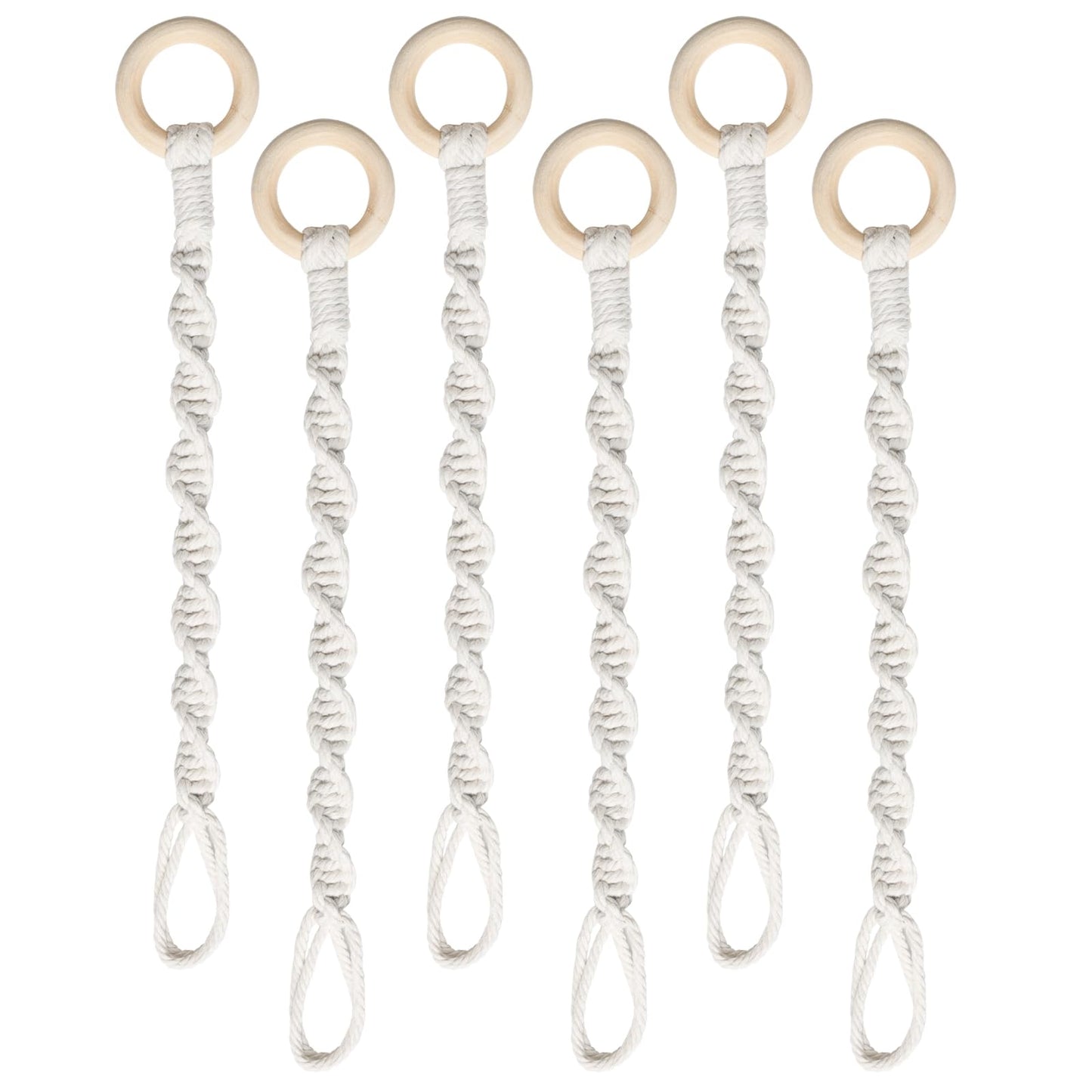 6 Pack Adjustable Macrame Plant Hanger Extenders Connectable Rope Hanging Plant Extender Handmade Woven Hanging Basket Extension with Wooden Ring for Indoor Outdoor Plant Pot Holder (Style 1, 6)