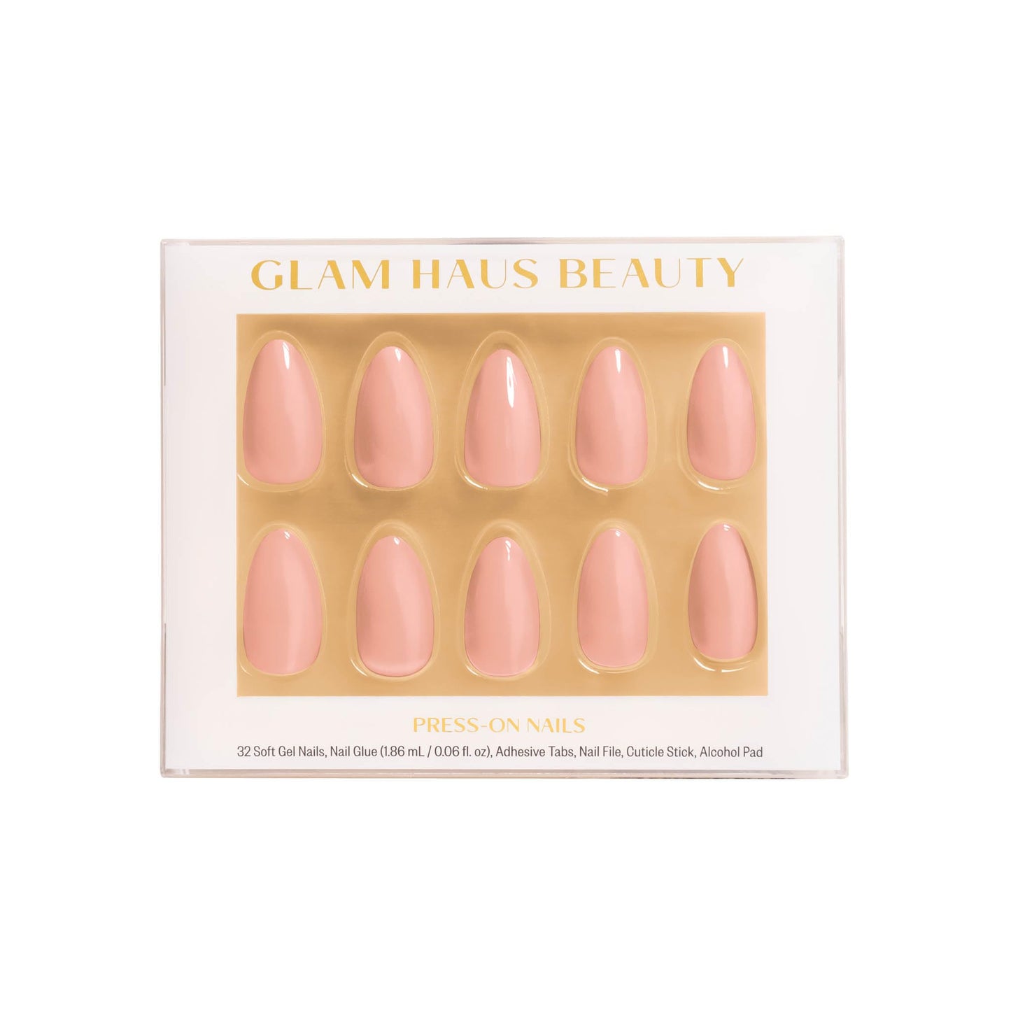 Glam Haus Beauty Press On Nails Blushin’ Me | Short Almond Blush Pink Glossy Finish Salon Quality | 16 Sizes - 32 Nail Kit with Glue & Adhesive Tabs