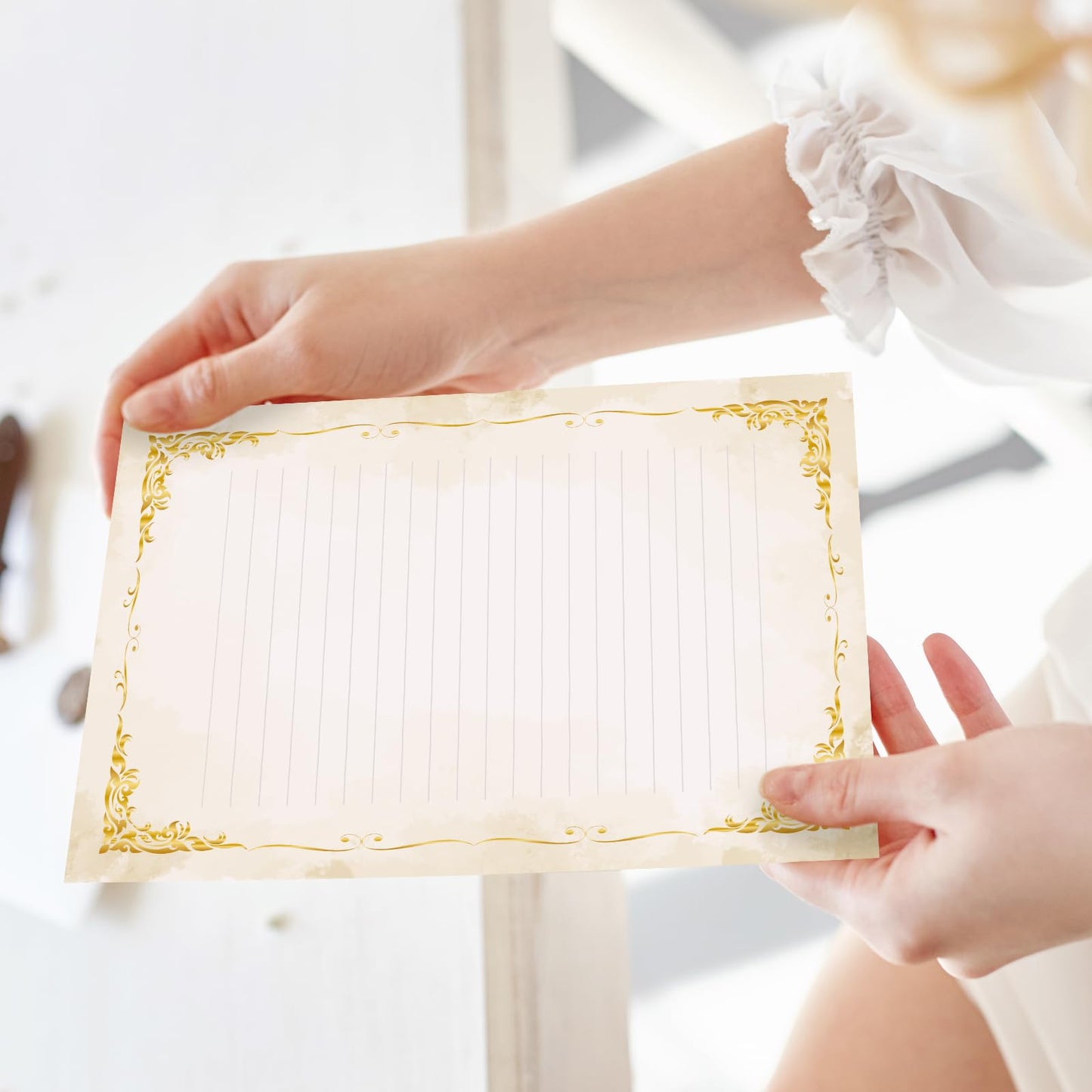 Whaline 60 Vintage Stationery Paper Set Gold Border Letter Writing Paper with Envelopes for Greeting Card Invitation Office Printing, 8.5 x 11 Inch