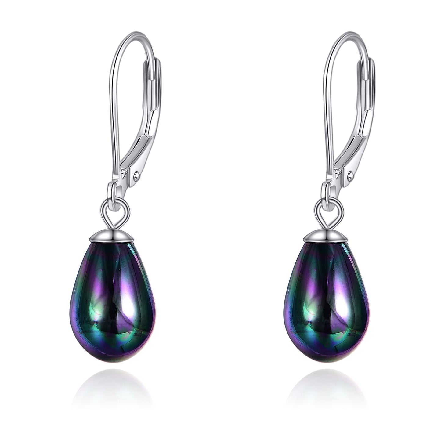 925 Sterling Silver Black Pearl Leverback Earrings Dangle Drop Jewelry Gifts for Women (Teardrop Black Pearl)