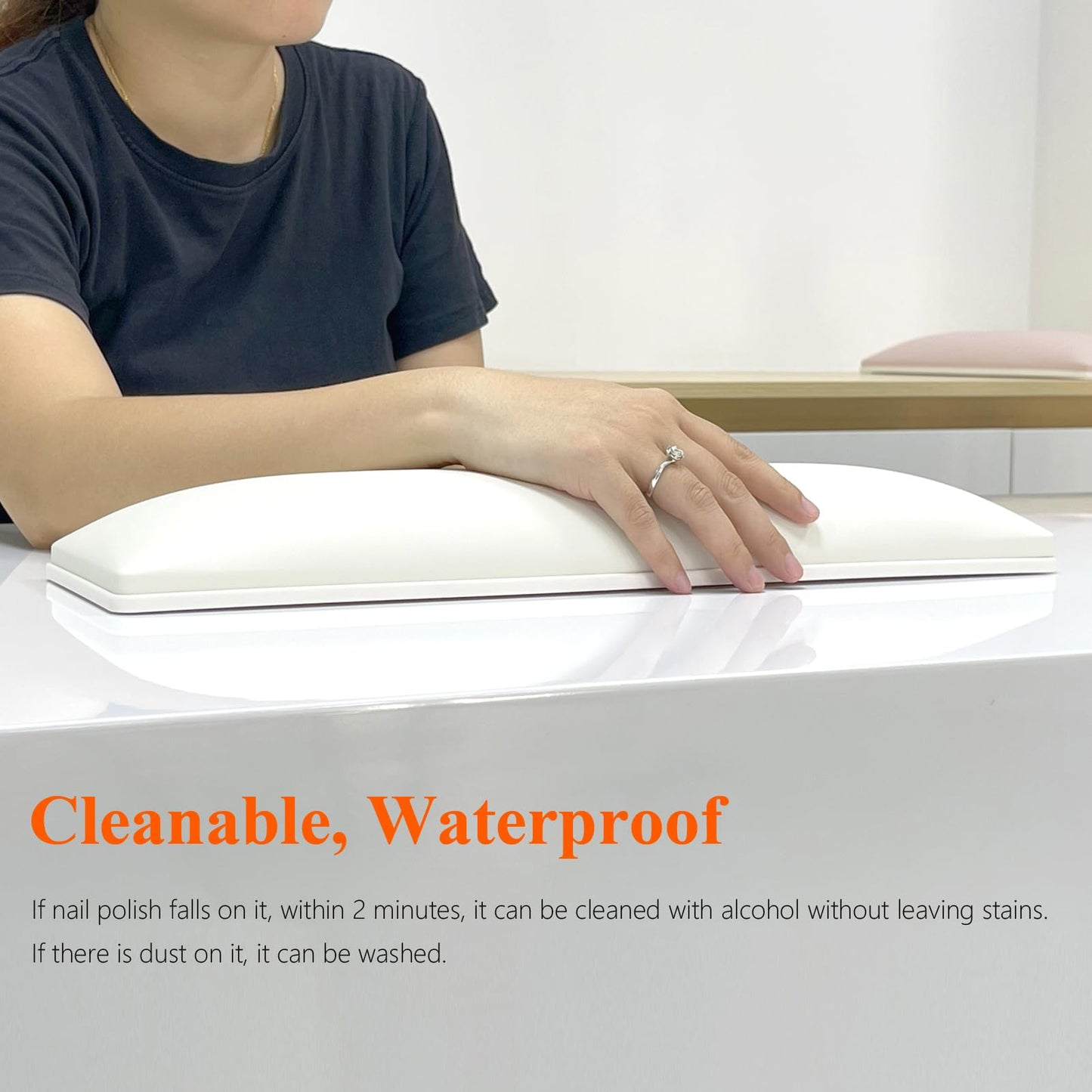 White Nail Arm Rest for Nail Tech, Cleanable and Waterproof, Professional Nail Hand Rest for Nail Tech Manicure Hand Pillow Stand with Anti-Slip Mat