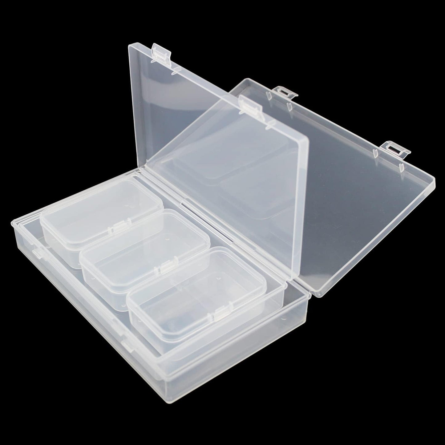 LJY 20 Pieces Mixed Sizes Rectangular Empty Mini Clear Plastic Organizer Storage Box Containers with Hinged Lids for Small Items and Other Craft Projects Plastic Containers with Lids Quart Containers