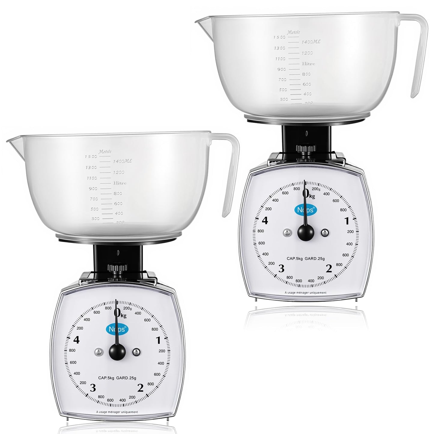 Sabary 2 Pcs 11lb Analog Food Scale with Removable Measuring Cup Kitchen Mechanical Weighing Dial Scale for Novice and Experienced Cooks Cooking, Baking, Food Preparation