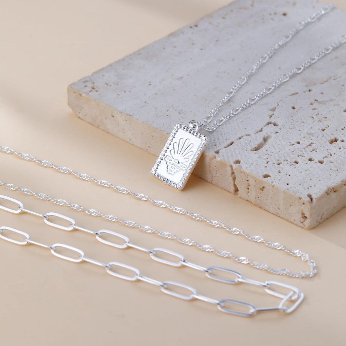 MFRYK Gold Necklaces Stack For Women,14K Gold Plated Simple Layered Choker Necklaces,Stackable Multilayer Gold Small Square Pendant Box Paperclip Chain Layered Necklaces Set Jewelry Gift for Women