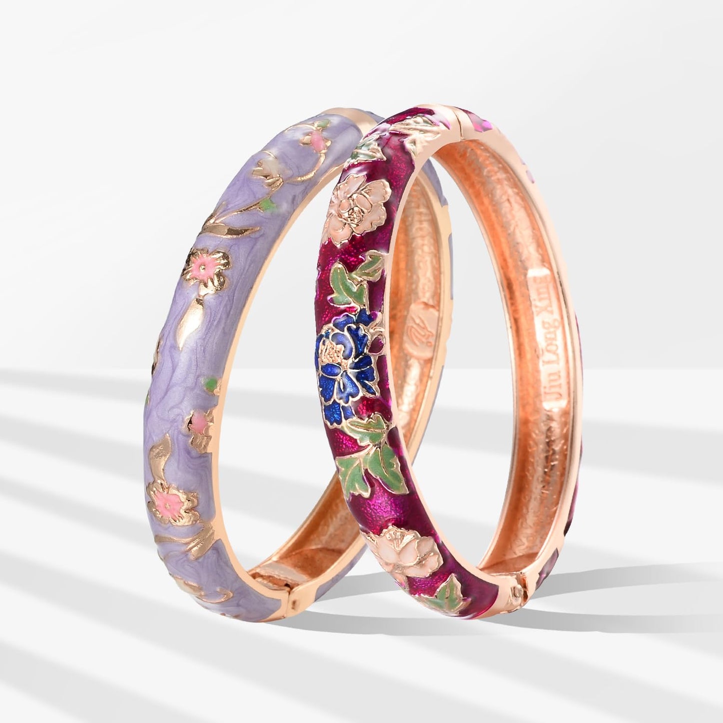 UJOY Cloisonne Bracelet Hinge Indian Cuff Bangle Enameled Jewelry Flower Bracelets for Women Gift Box 55A111-55A113 Purple