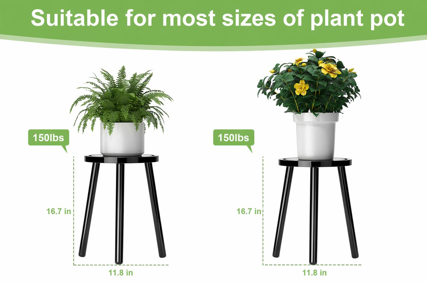 Vecxoty 2-Pack Wood Plant Stands Indoor, 16.7" Tall Plant Stand Outdoor Mid-Century Plant Stool, Single Plant Table Modern Small Round Side/End Table for Living Room, Balcony, Office(Black)